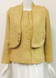 Cherished Chanel Wool and Silk Jacket Cream Fabric w/woven Gold Ribbons