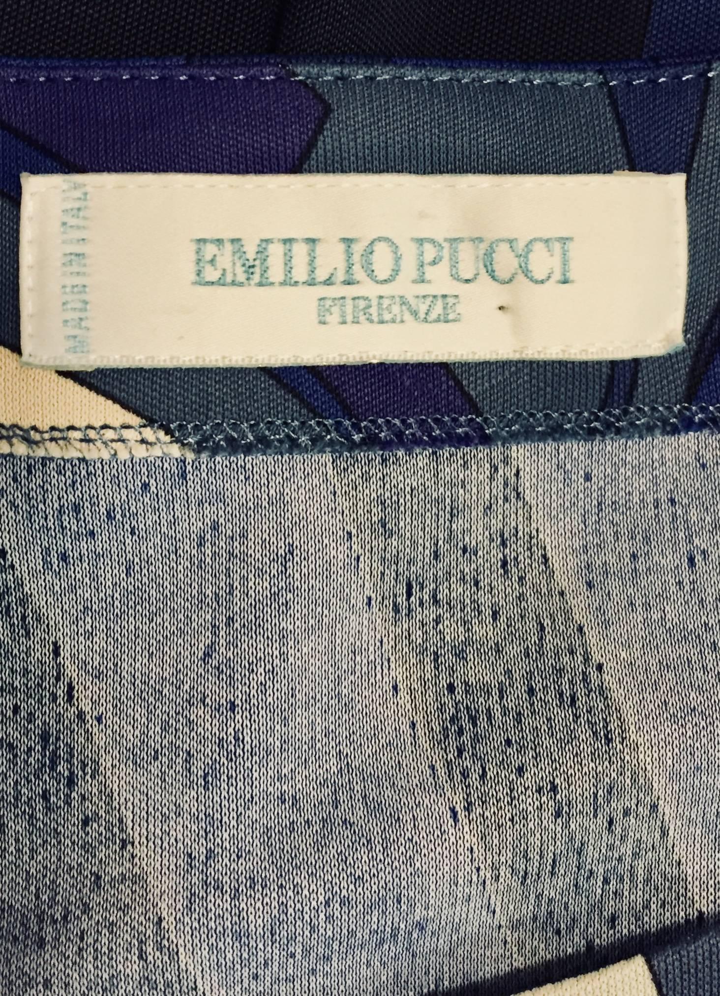Exotic Emilio Pucci Blue Tone Abstract Print Long Sleeve Dress w/Bateau Neckline 1