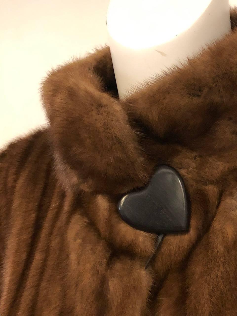 Yves Saint Laurent Vintage Brown Mink Swing coat With Wood Heart Button  For Sale 1