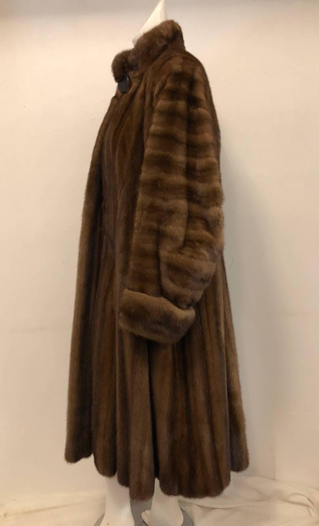 Women's Yves Saint Laurent Vintage Brown Mink Swing coat With Wood Heart Button  For Sale
