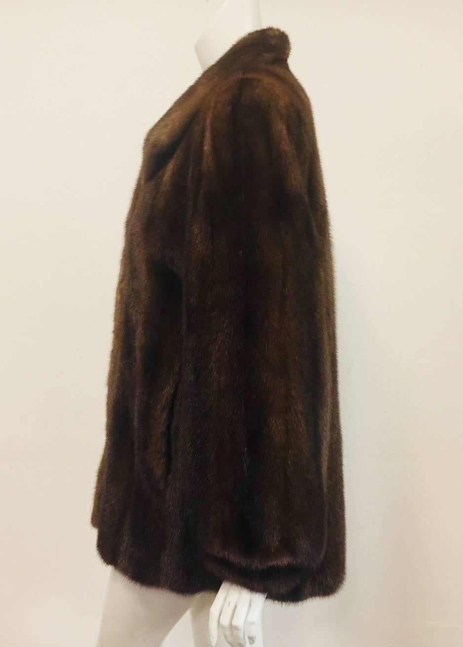Revillon for Saks Fifth Avenue Brown Ranch Mink Jacket With Gathered Sleeves  In Excellent Condition In Palm Beach, FL