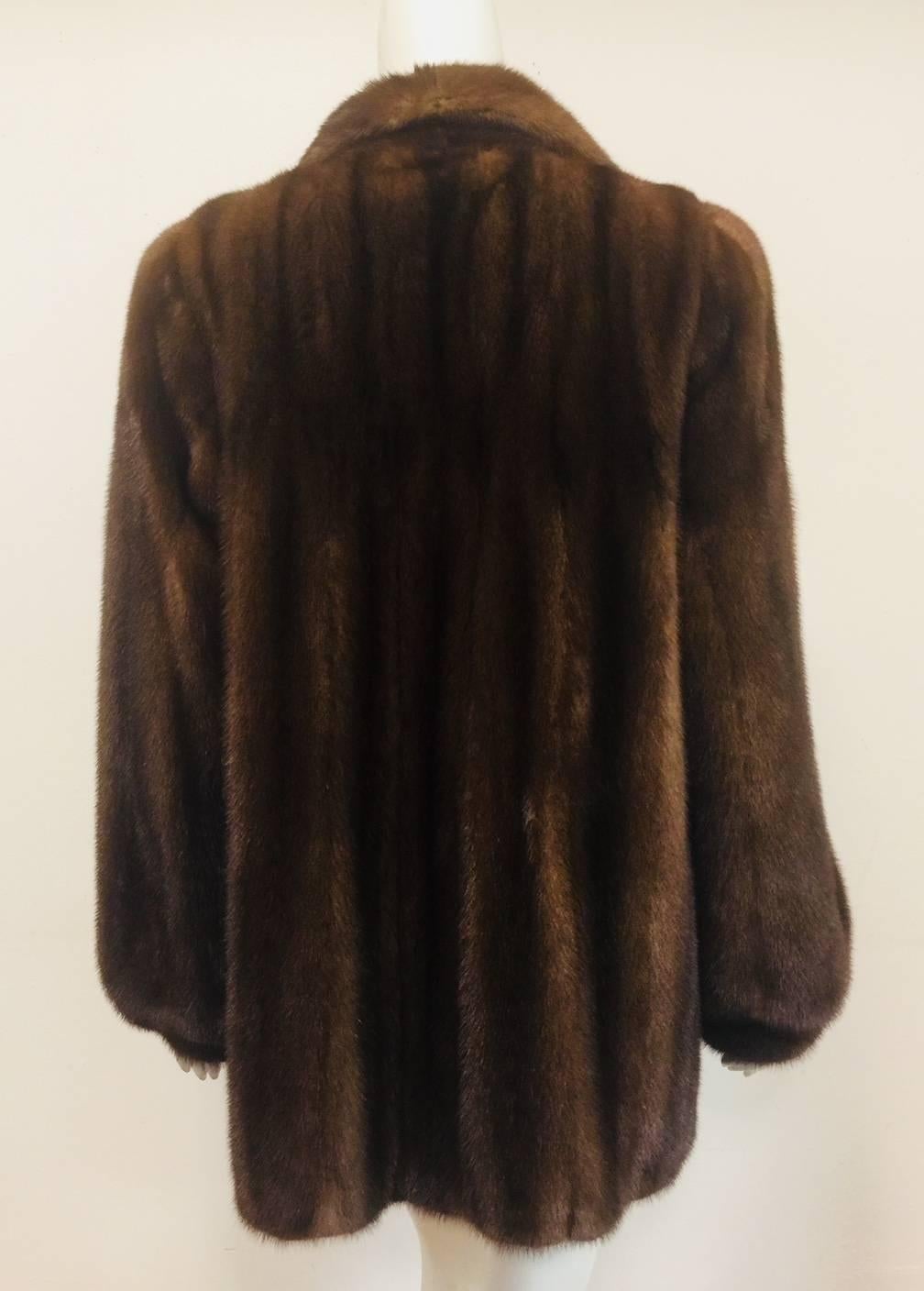 Black Revillon for Saks Fifth Avenue Brown Ranch Mink Jacket With Gathered Sleeves 