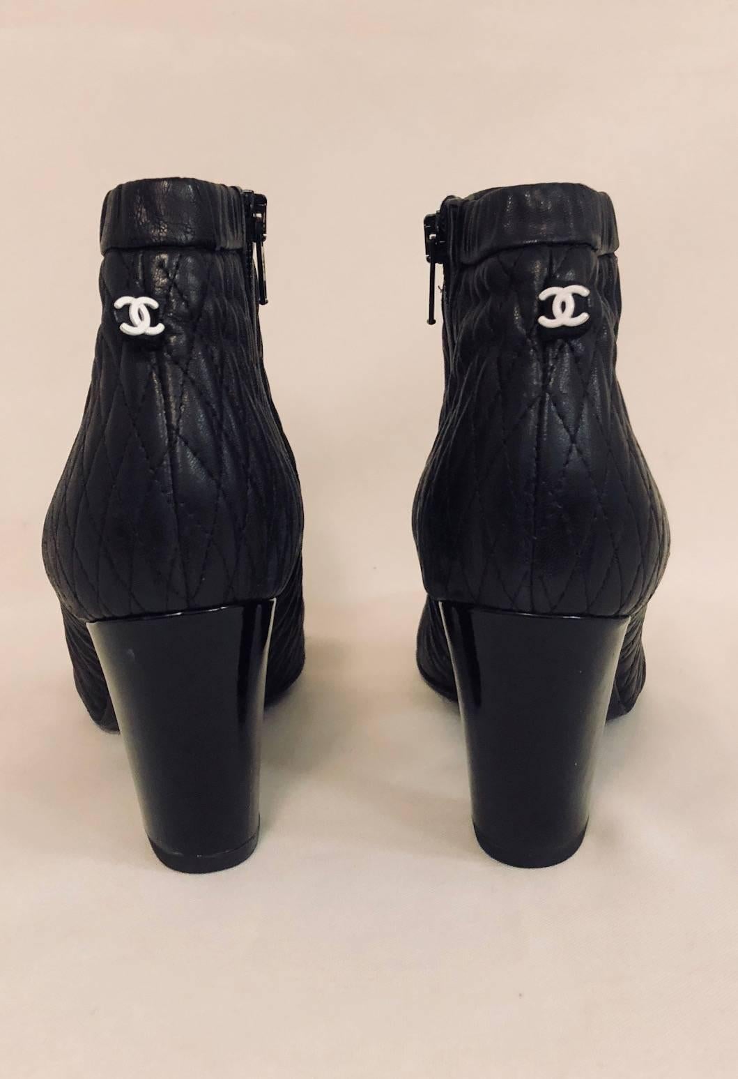 Women's Chanel Black Quilted Leather Ankle Booties 