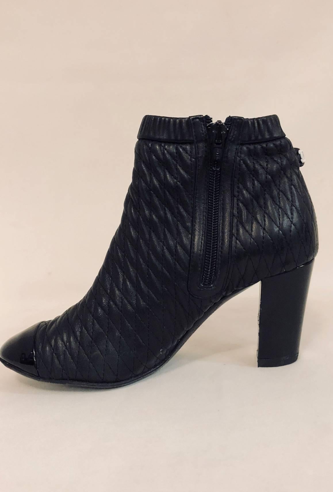 Chanel Black Quilted Leather Ankle Booties  In Excellent Condition In Palm Beach, FL