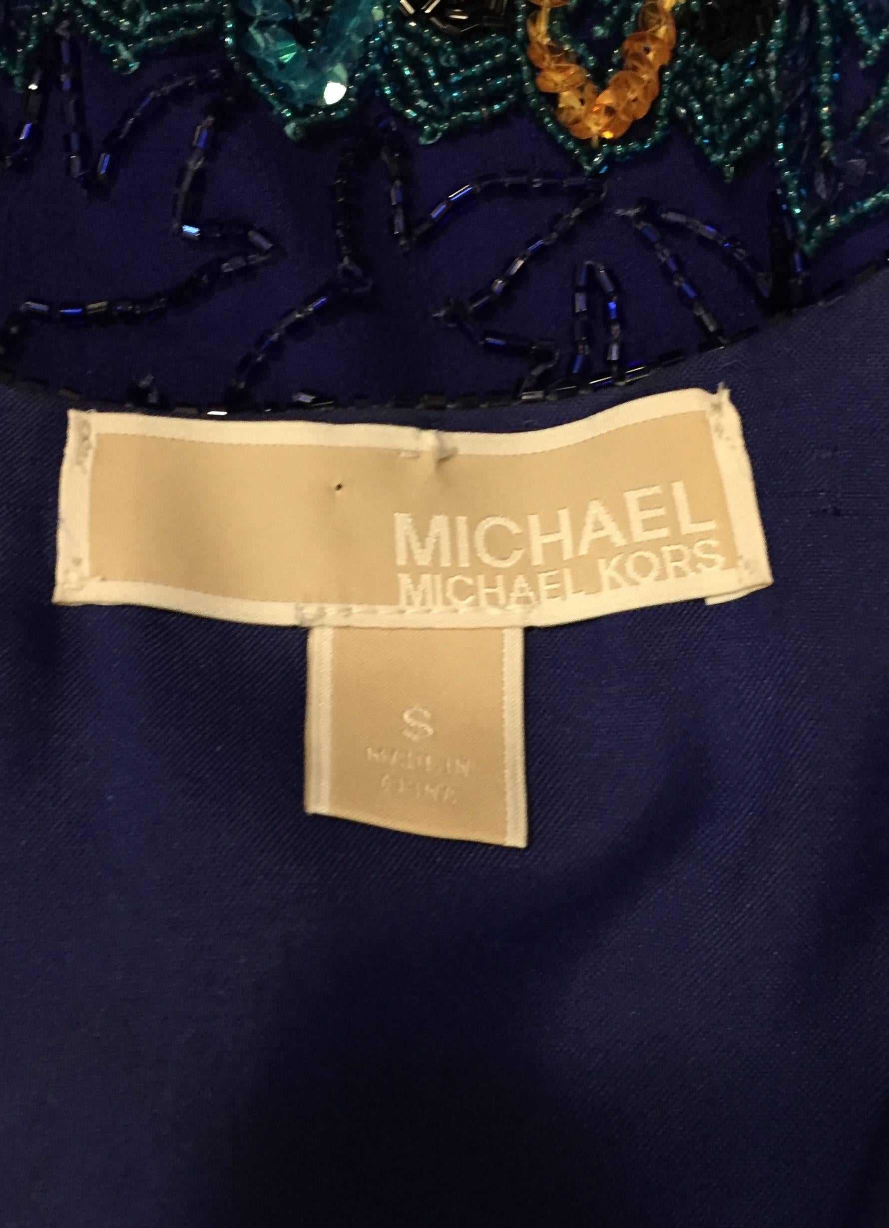 Michael Kors Deep Royal Purple Embroidered Cropped Evening Jacket In Excellent Condition For Sale In Palm Beach, FL