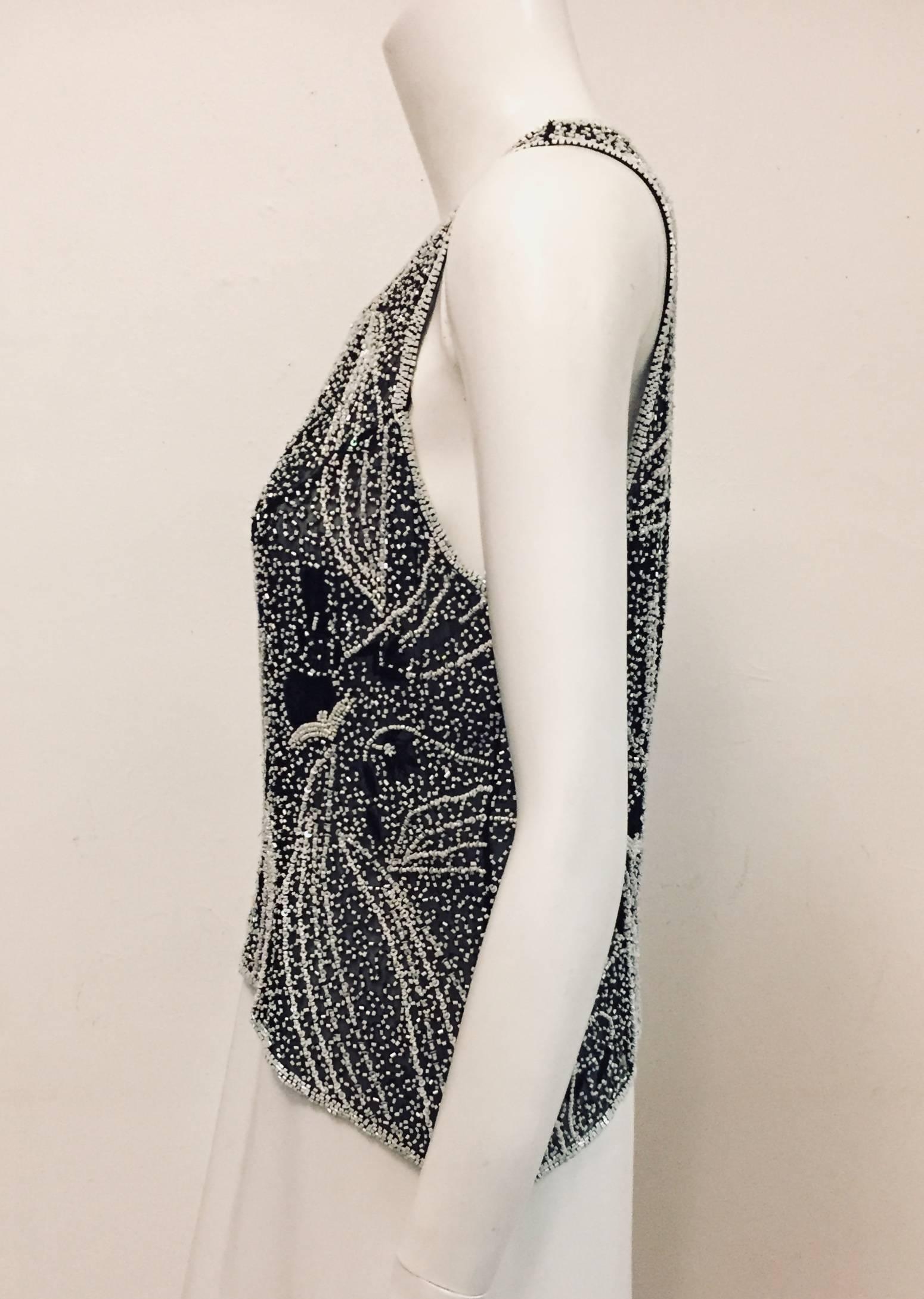 Women's Saint Laurent Black and White Beaded Sleeveless Top with Asymmetric Hem For Sale