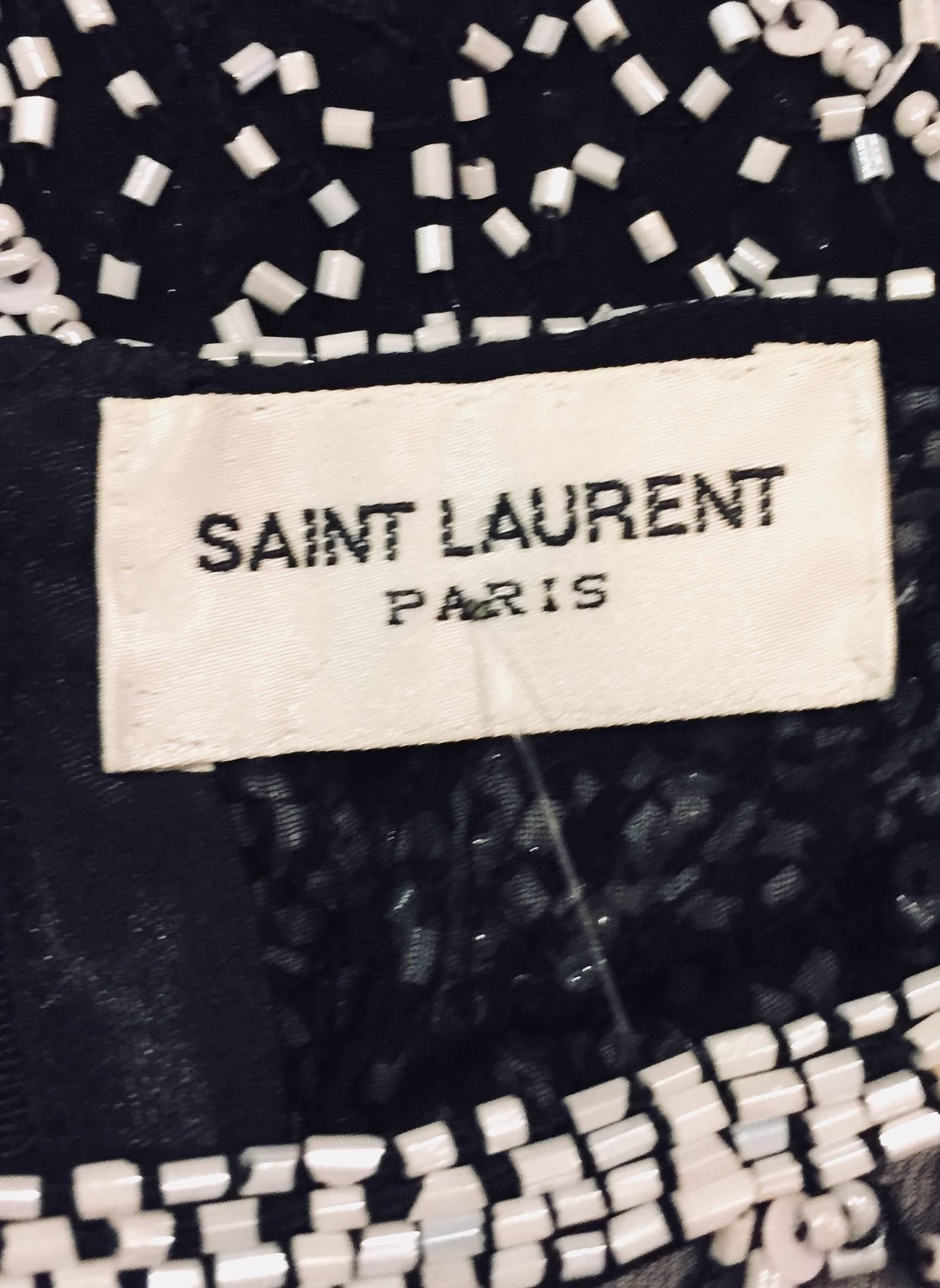 Saint Laurent Black and White Beaded Sleeveless Top with Asymmetric Hem For Sale 1