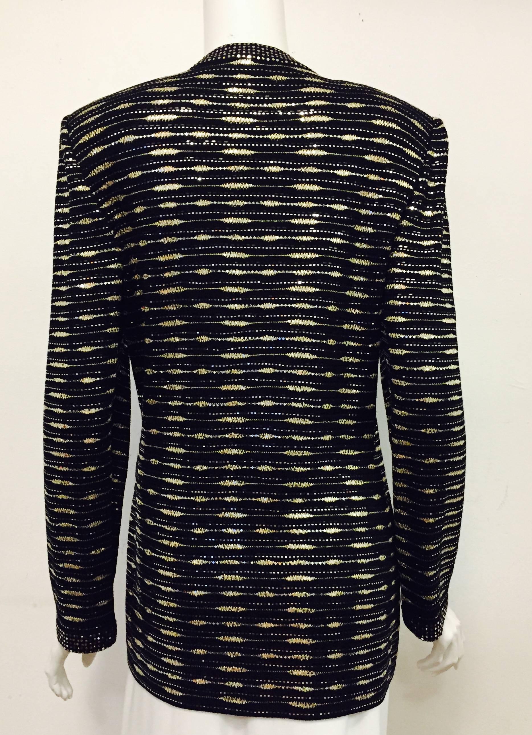  St. John Special Occasion Black Silver and Gold Sequined Jacket  In Excellent Condition In Palm Beach, FL