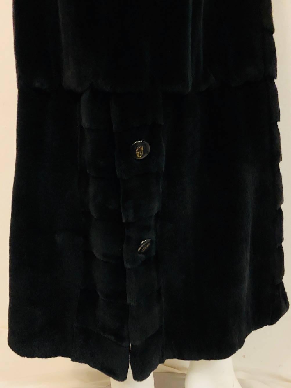 Marshall Fields Black Sheared Mink Long Coat w/ Round Collar & Turned Up Cuff 4