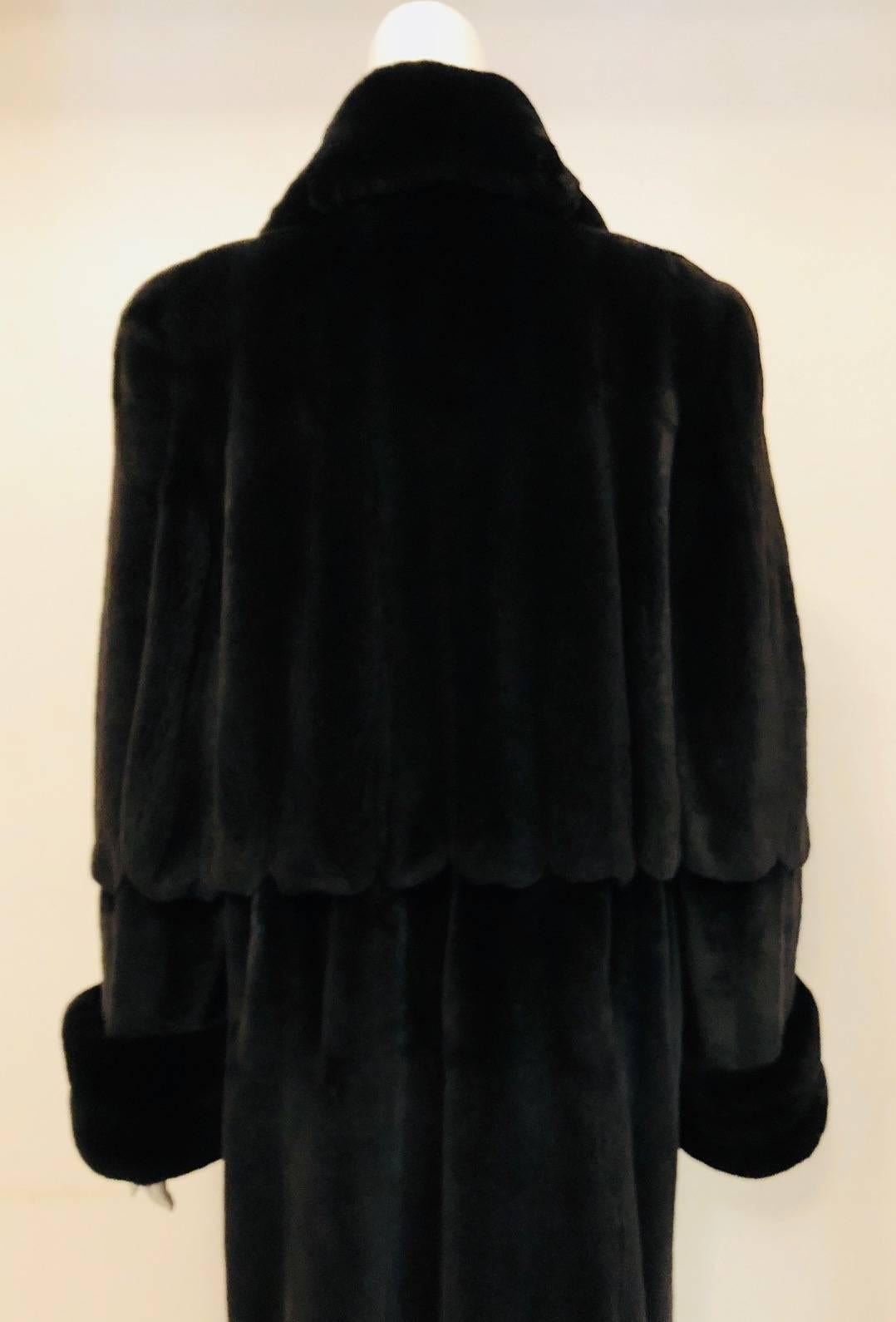 Marshall Fields Black Sheared Mink Long Coat w/ Round Collar & Turned Up Cuff 1
