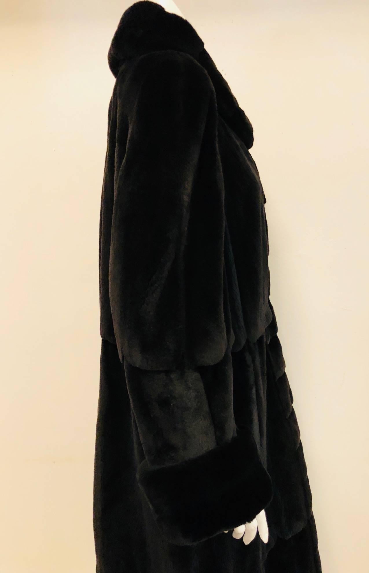Marshall Fields Black Sheared Mink Long Coat w/ Round Collar & Turned Up Cuff 3