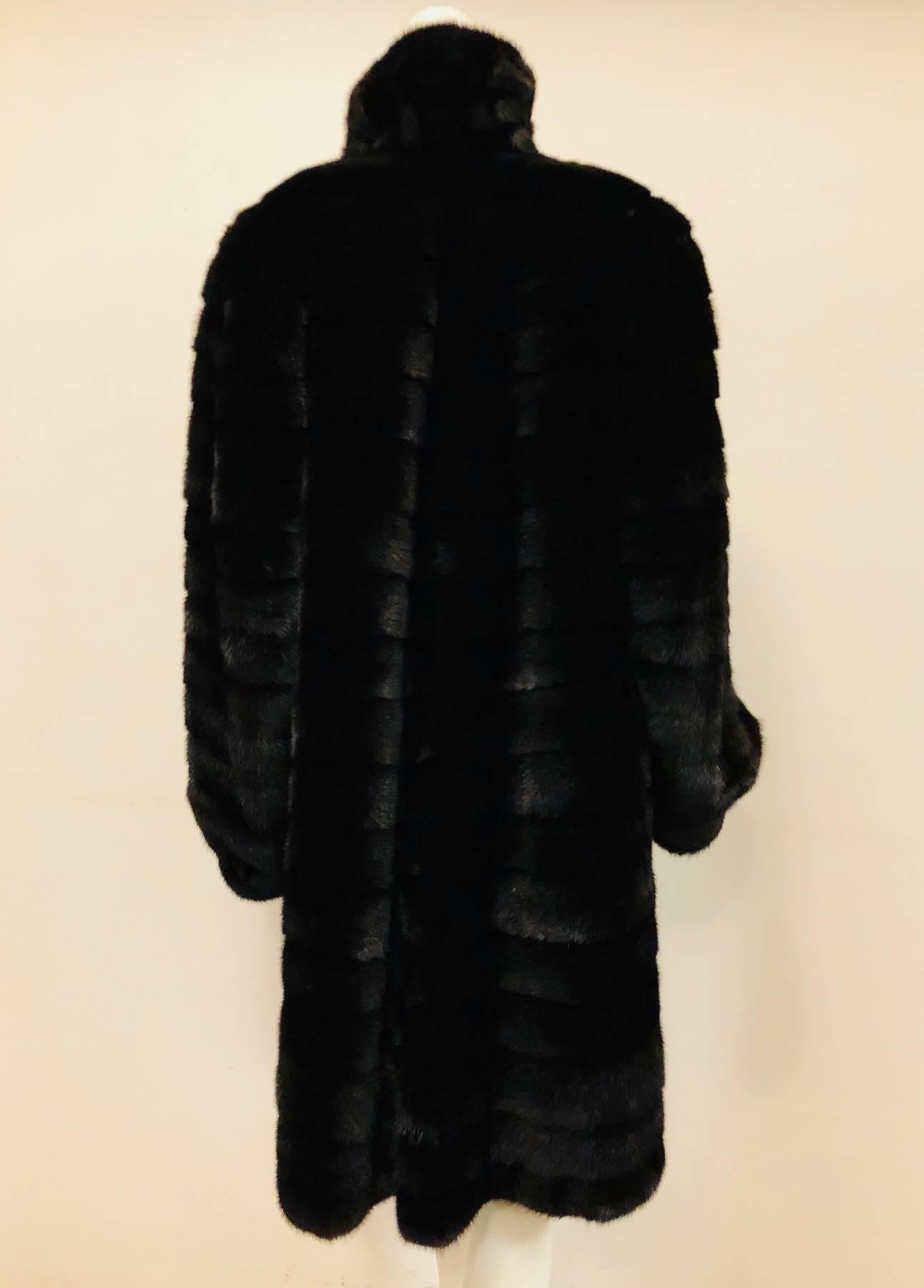 Women's Black Horizontal Mink Reversible Short Coat