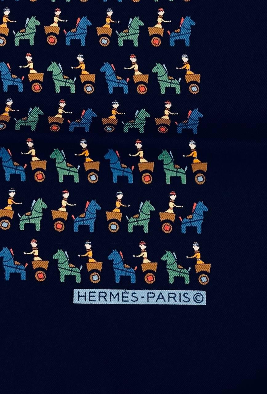 Black Hermes Vintage Whimsy Hobby Horse and Cart Pocket Square