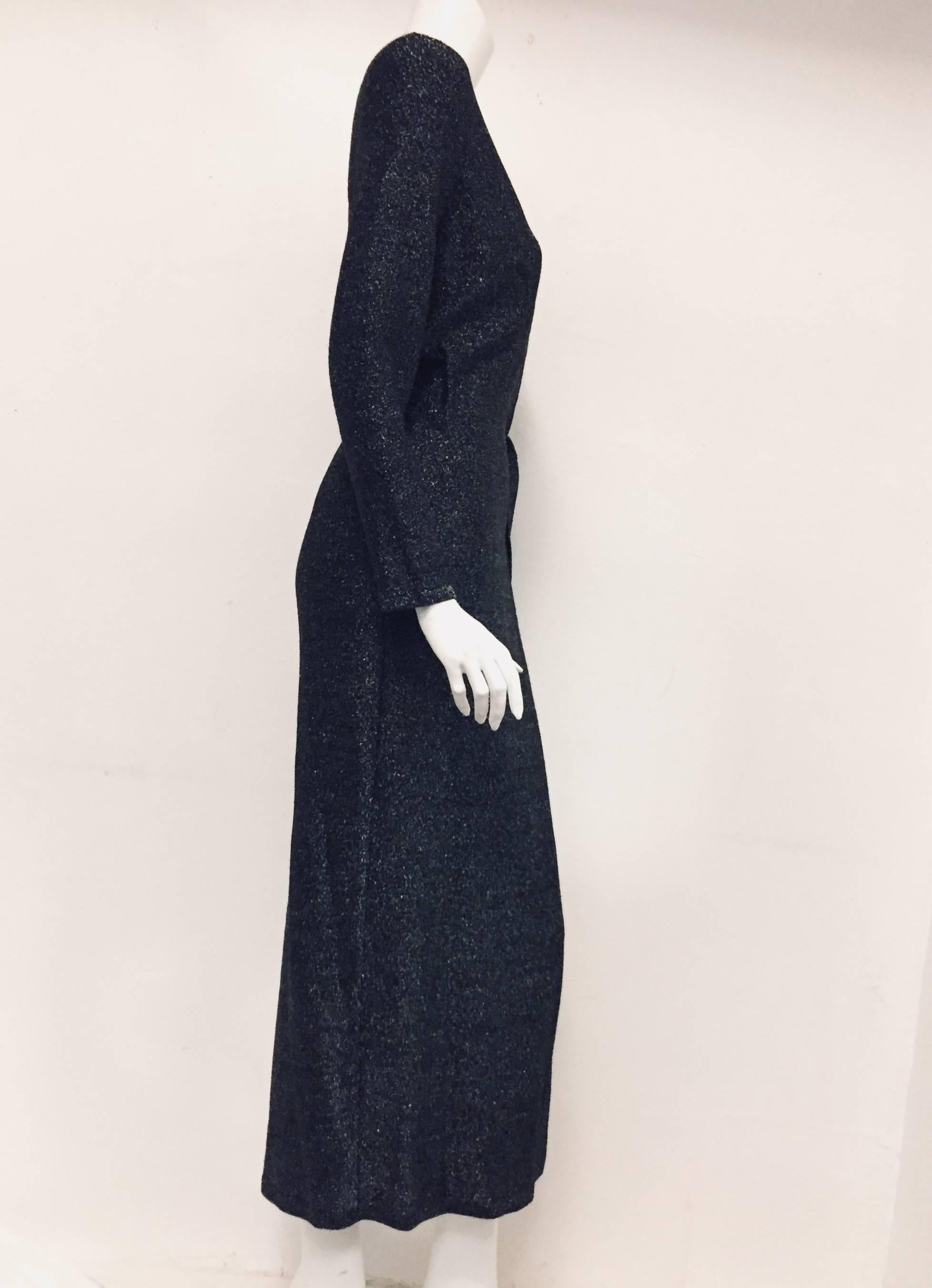 This Steve Fabrikant's gunmetal knit lame wrap dress will make heads turn as you glide into any room!   This never worn, in excellent condition, lame dress created by Steve Fabrikant the king of knit in the 80's is fabulous for any event you will be