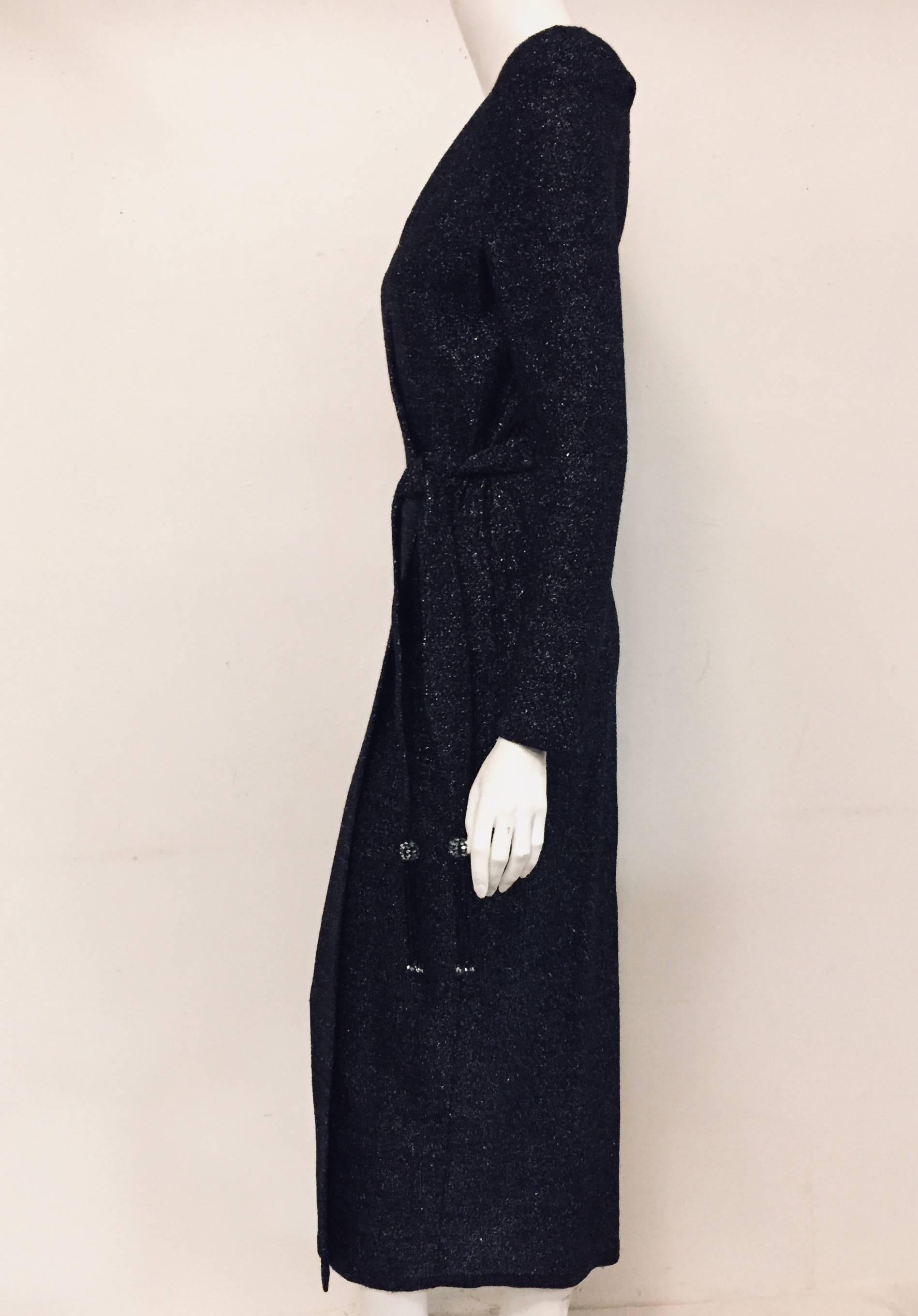 Steve Fabrikant Gunmetal Knit Lame Wrap Gown Tassel Belt In New Condition For Sale In Palm Beach, FL