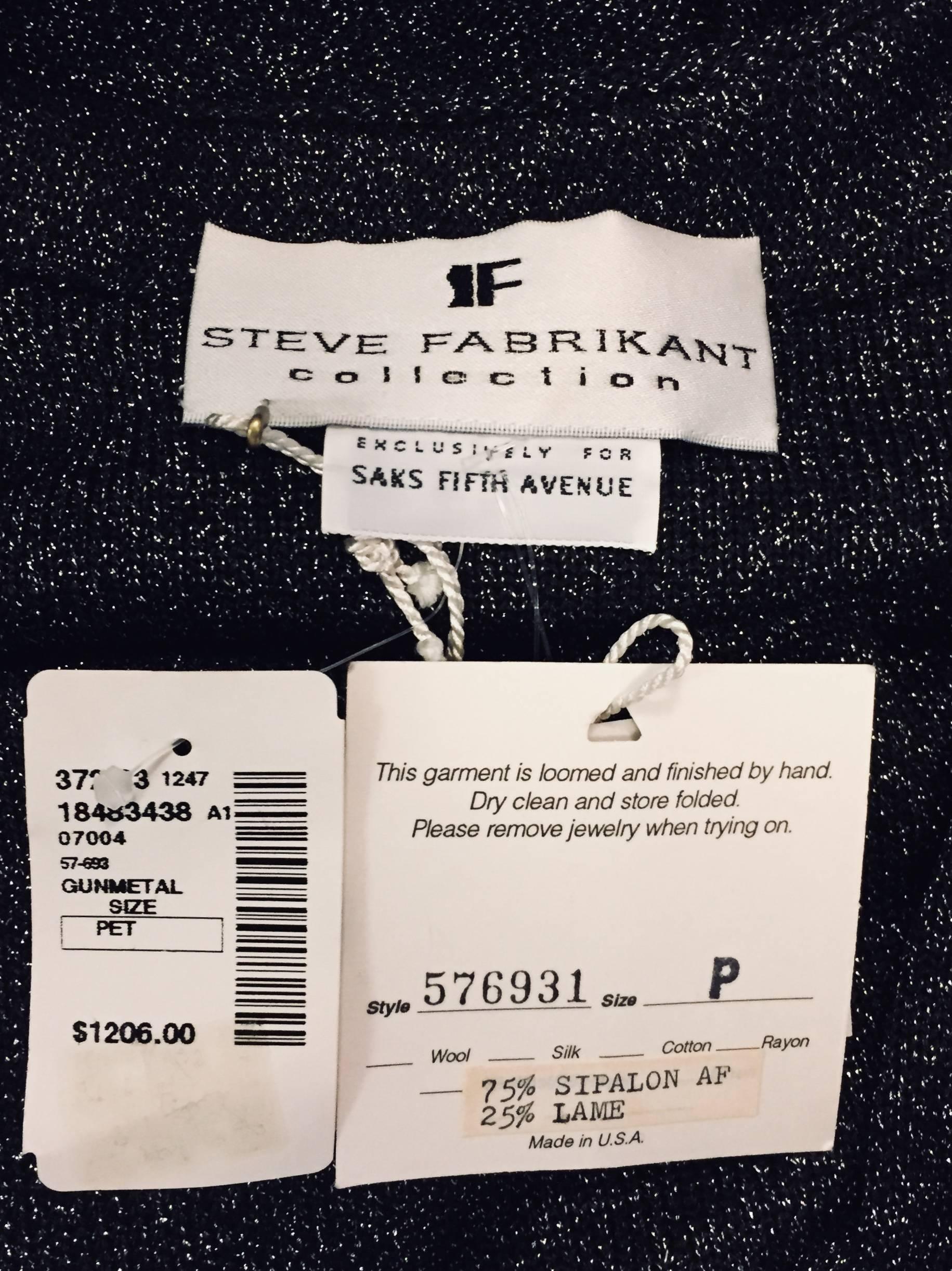 Women's Steve Fabrikant Gunmetal Knit Lame Wrap Gown Tassel Belt For Sale