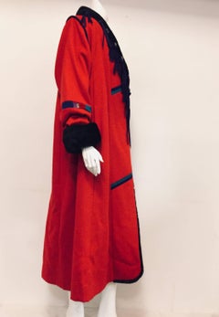 Sensational SFR Red Faux Fur Oversized Long Coat Purple Leather Fringe Closure
