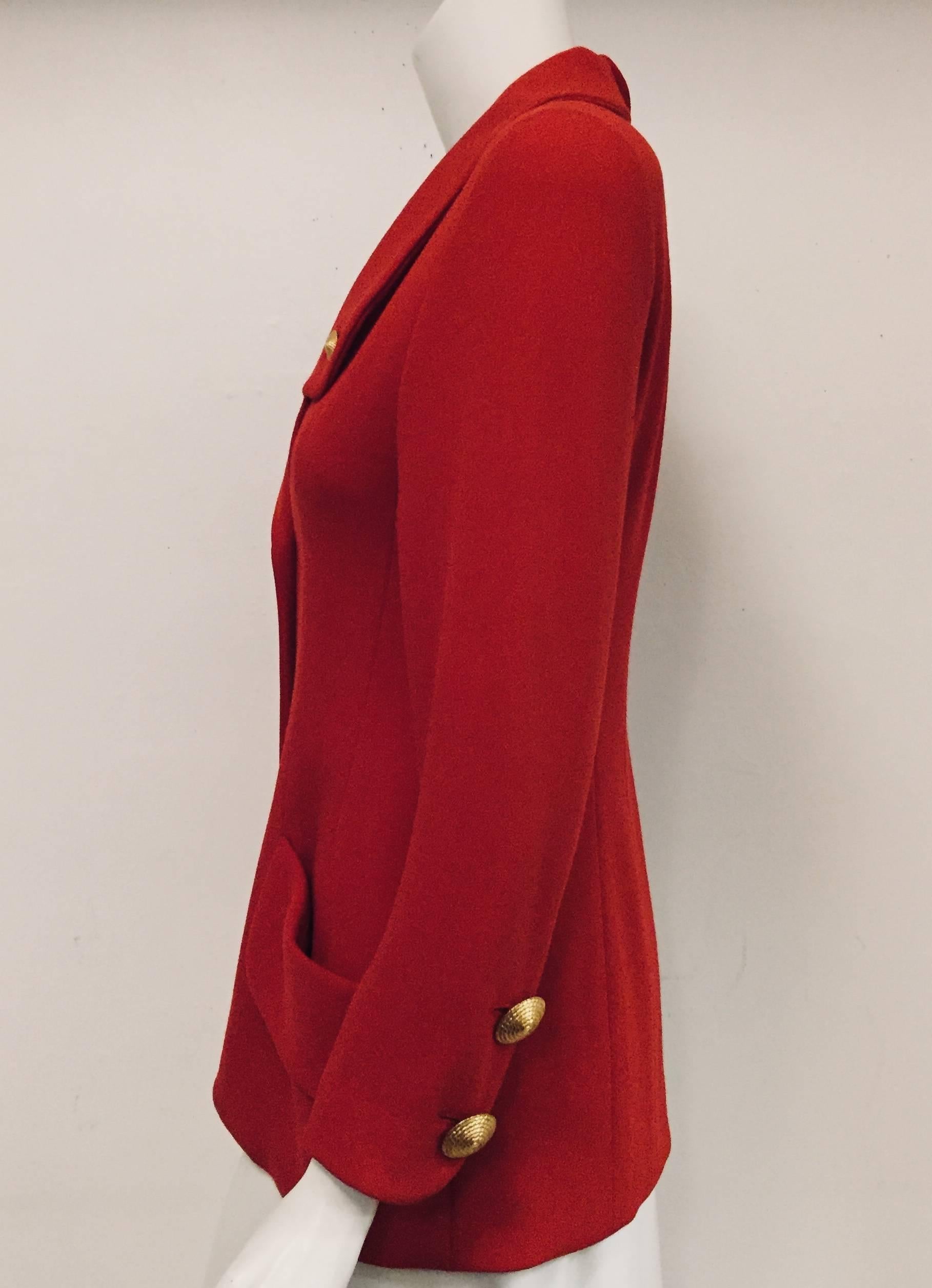  Chanel Red Wool Single Breasted Jacket W 2 Flap Bucket Pocketsts  In Excellent Condition In Palm Beach, FL