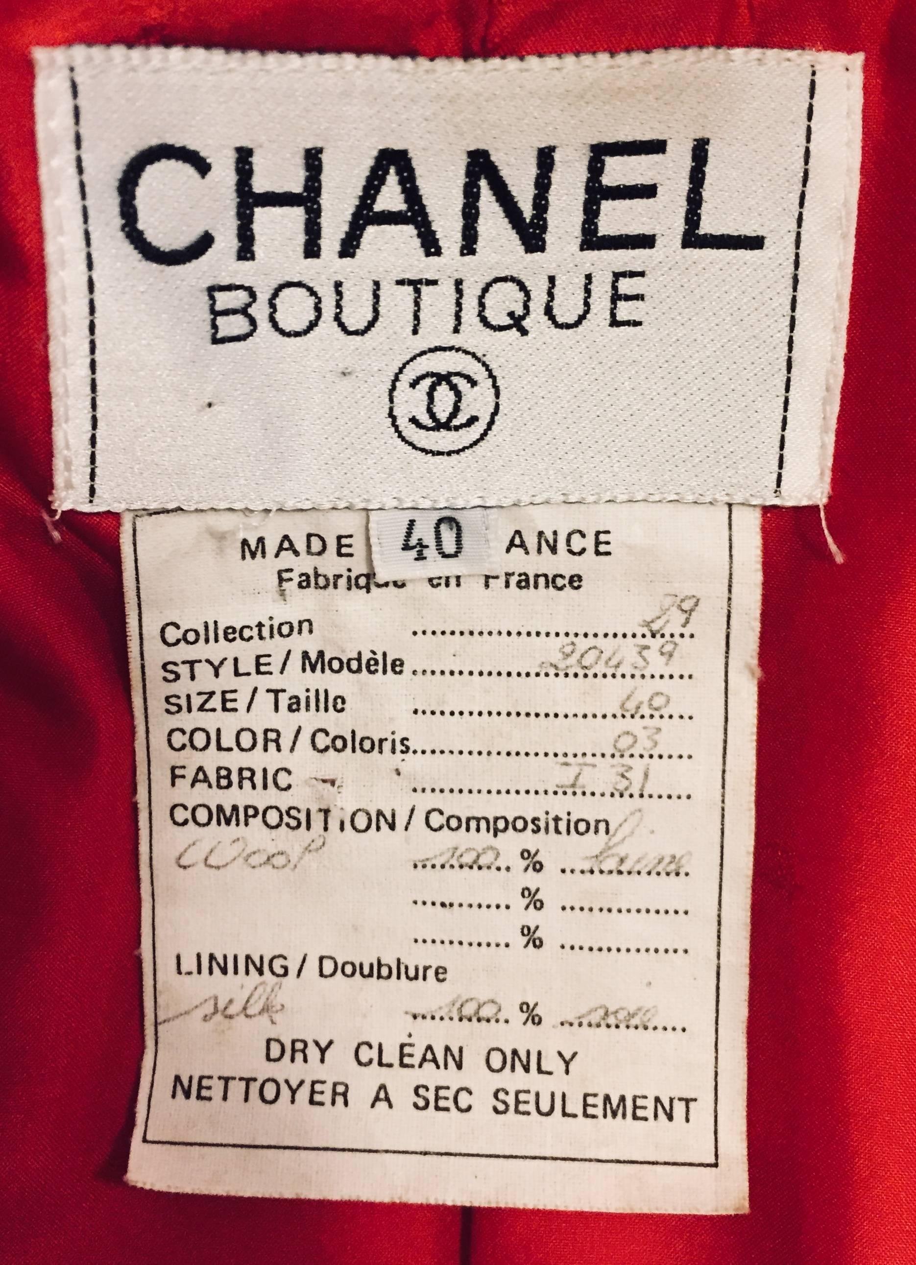 Women's  Chanel Red Wool Single Breasted Jacket W 2 Flap Bucket Pocketsts 