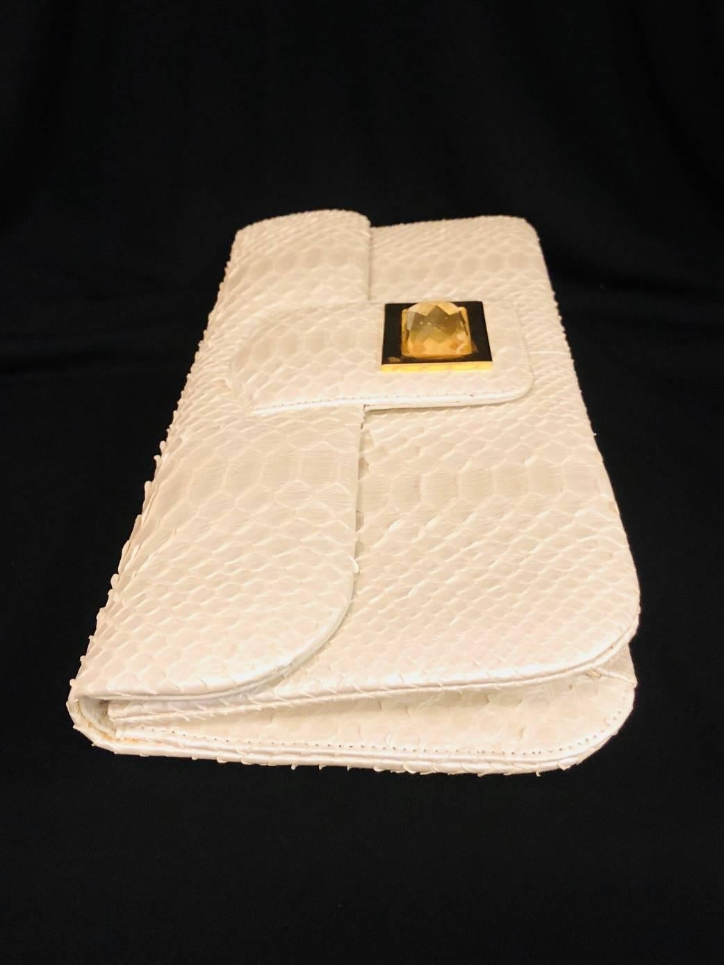 Women's Kara Ross Collectible Ivory Python Clutch With Rock Crystal Embellishment 