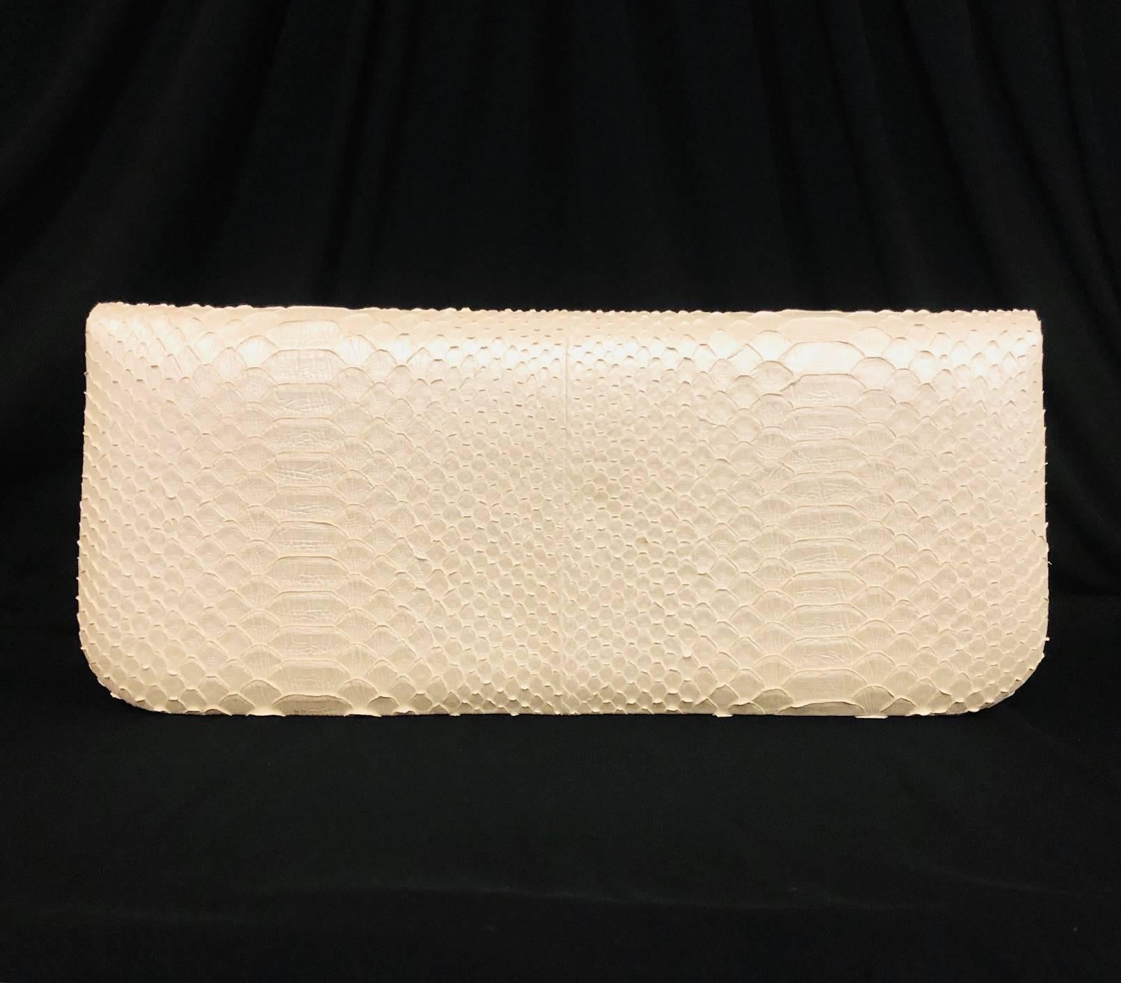 Kara Ross Collectible Ivory Python Clutch With Rock Crystal Embellishment  In Excellent Condition In Palm Beach, FL