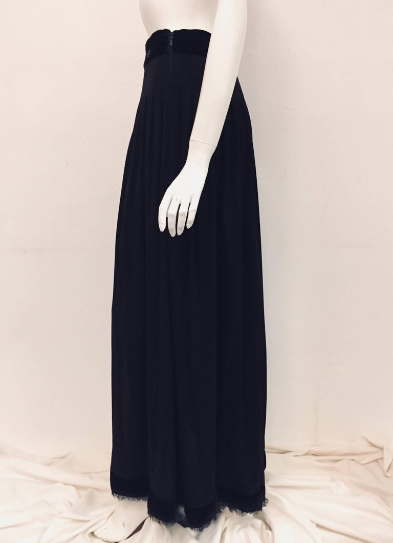 Chanel 2002 Collection Black Viscose Long Skirt with Velvet Trim 44 For  Sale at 1stDibs