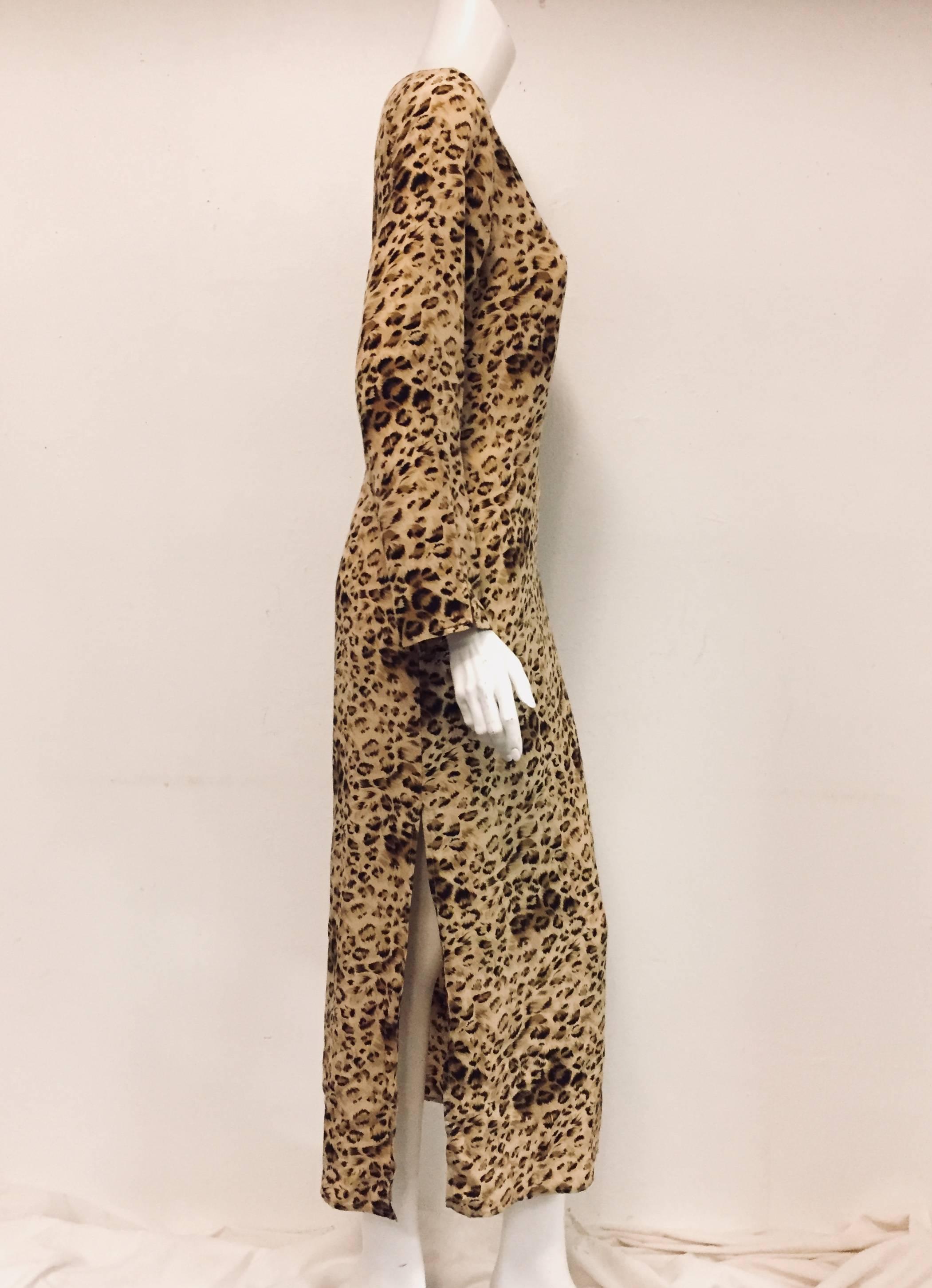 This Neiman Marcus caftan in beige and brown silk leopard print is loose fitting and sexy at the same time.  The soft silk kaftan with slits on the side and long sleeves can bring out the leopard in you.  The bateau neckline is comfortable yet