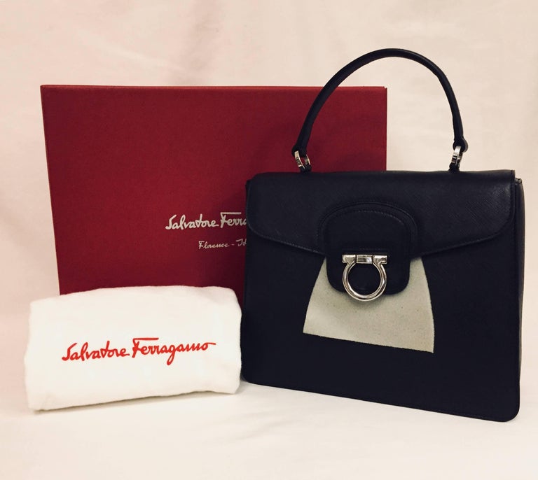 Structured Salvatore Ferragamo Black Saffiano Katia Bag For At Fit For A Lady This Structured Salvatore Ferragamo Black Katia Bag Is The Perfect Size