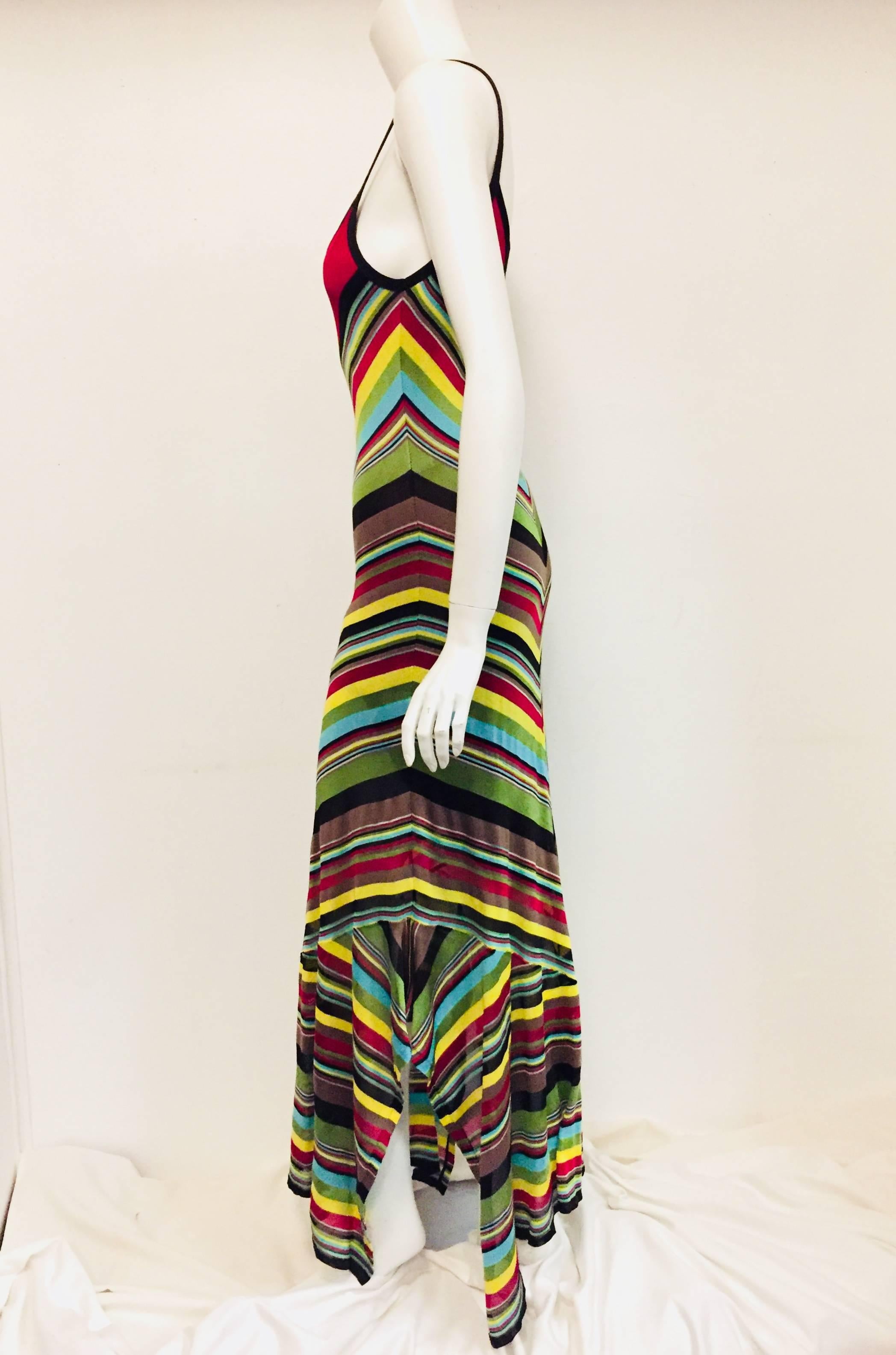 Black Maximum Missoni Multi Color Chevron Designed Stripes Long Dress  For Sale