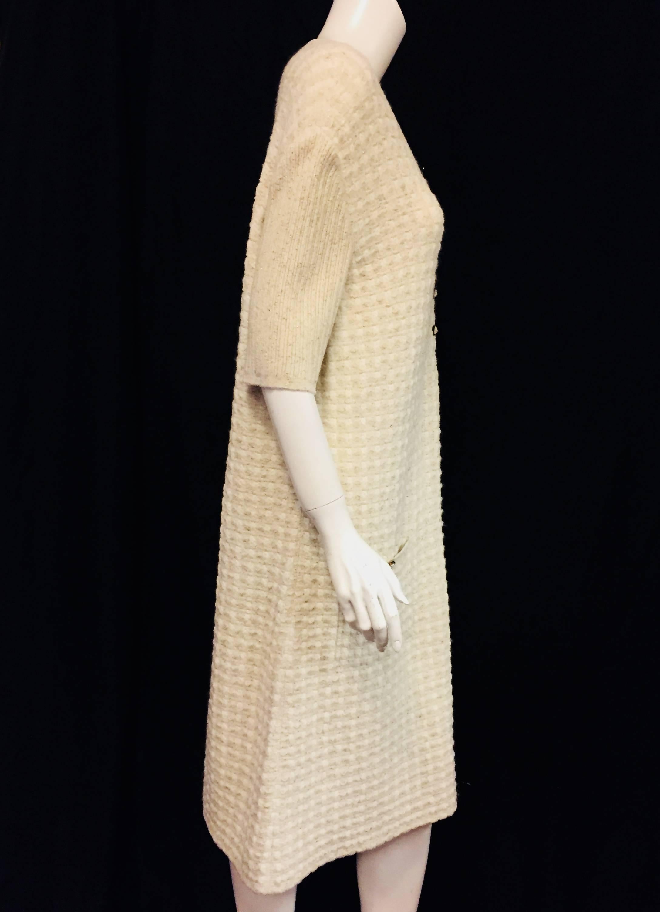 Beige Cozy Chanel Ivory Mohair & Wool Dress with Two Patch Pockets