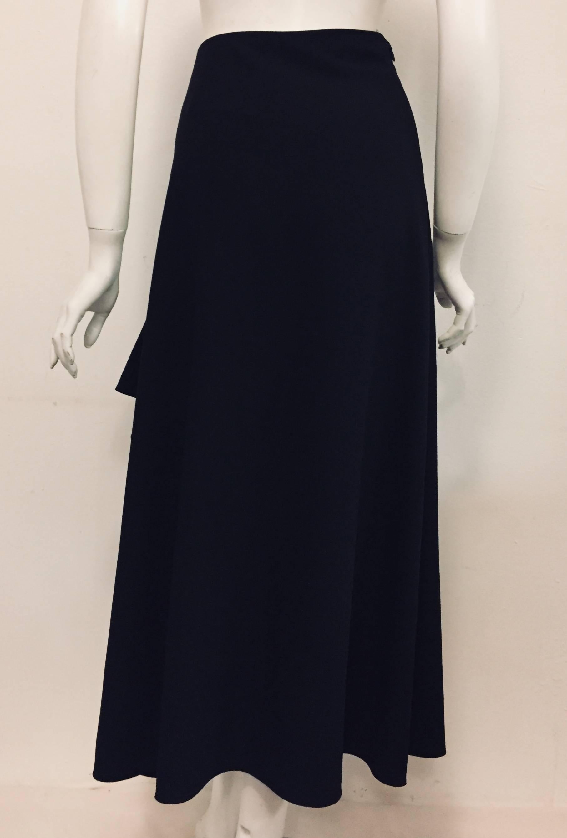 Black Valentino Wool Crepe and Silk Asymmetric Full Skirt with Appliques For Sale