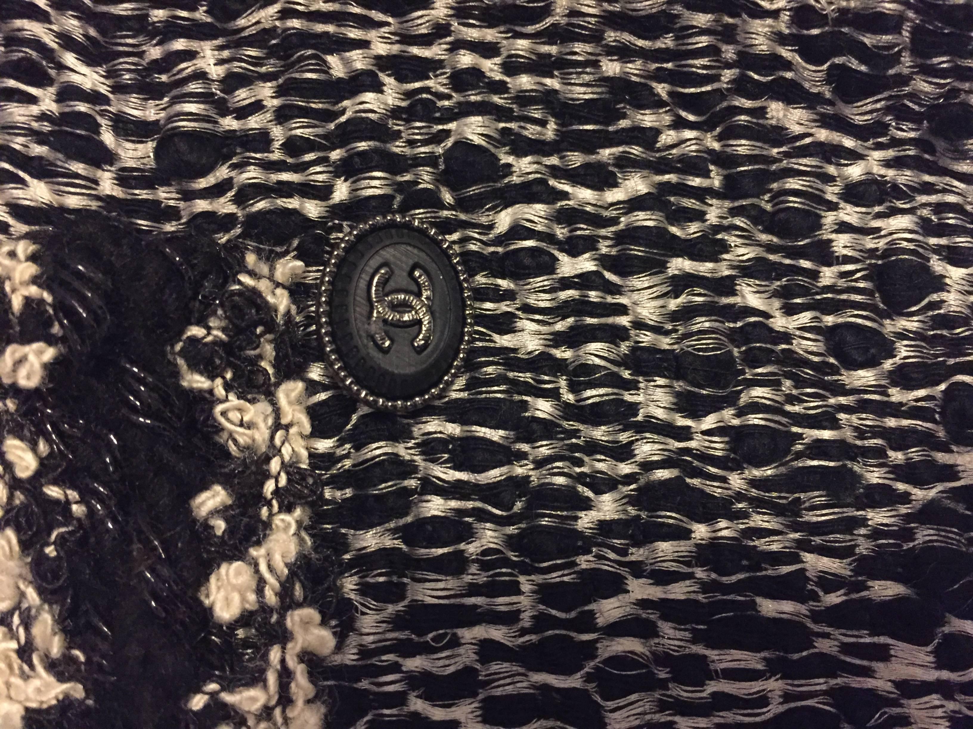Chanel Black & White Wool Blend Slub Tweed Jacket Sz 48 1