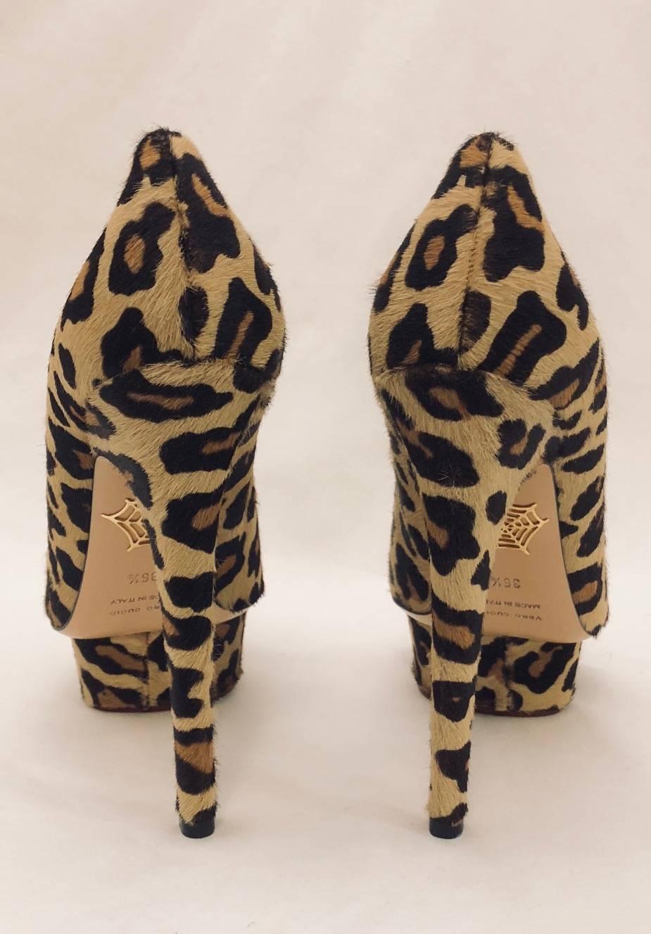 New Charlotte Olympia Leopard Calf Hair Dolly Platform Pumps  In New Condition For Sale In Palm Beach, FL