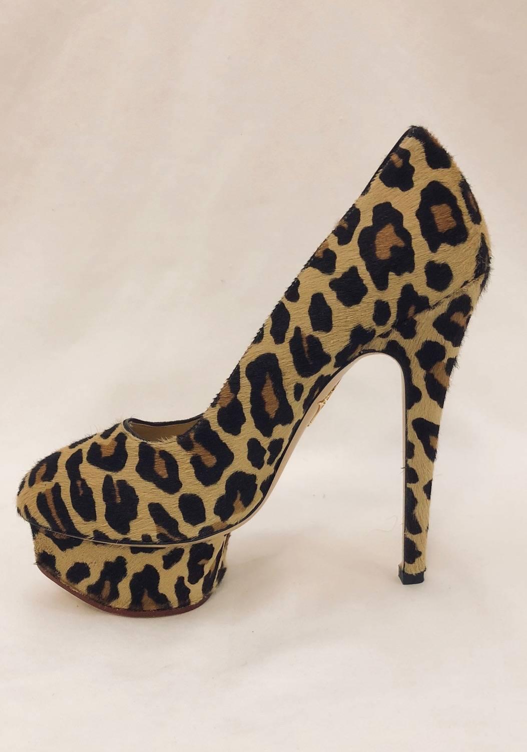 Black New Charlotte Olympia Leopard Calf Hair Dolly Platform Pumps  For Sale