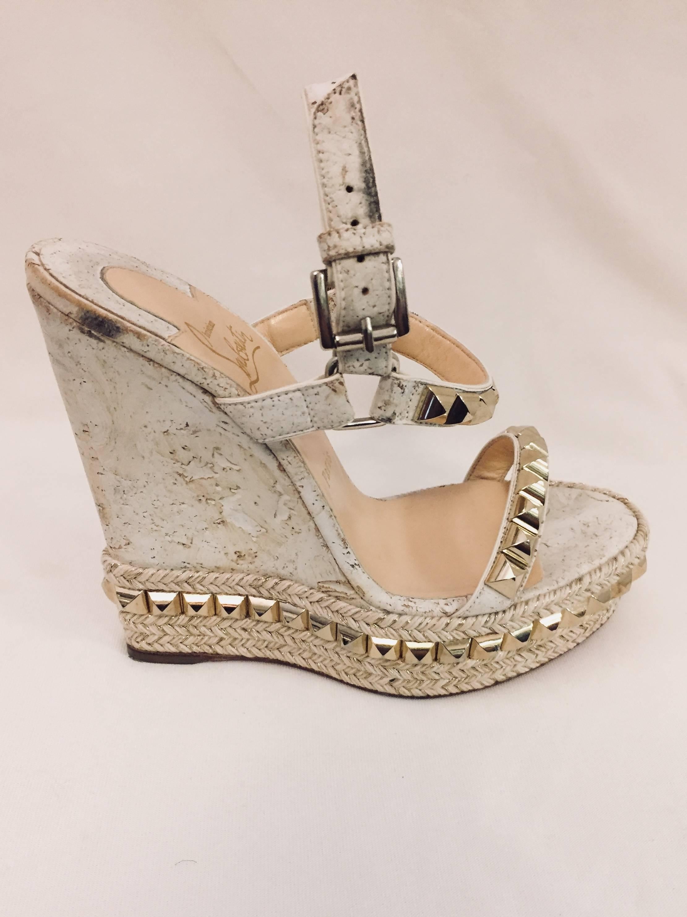 Christian Louboutin Cataclou Studded Suede Espadrille Platfoform Sandals  In Good Condition In Palm Beach, FL