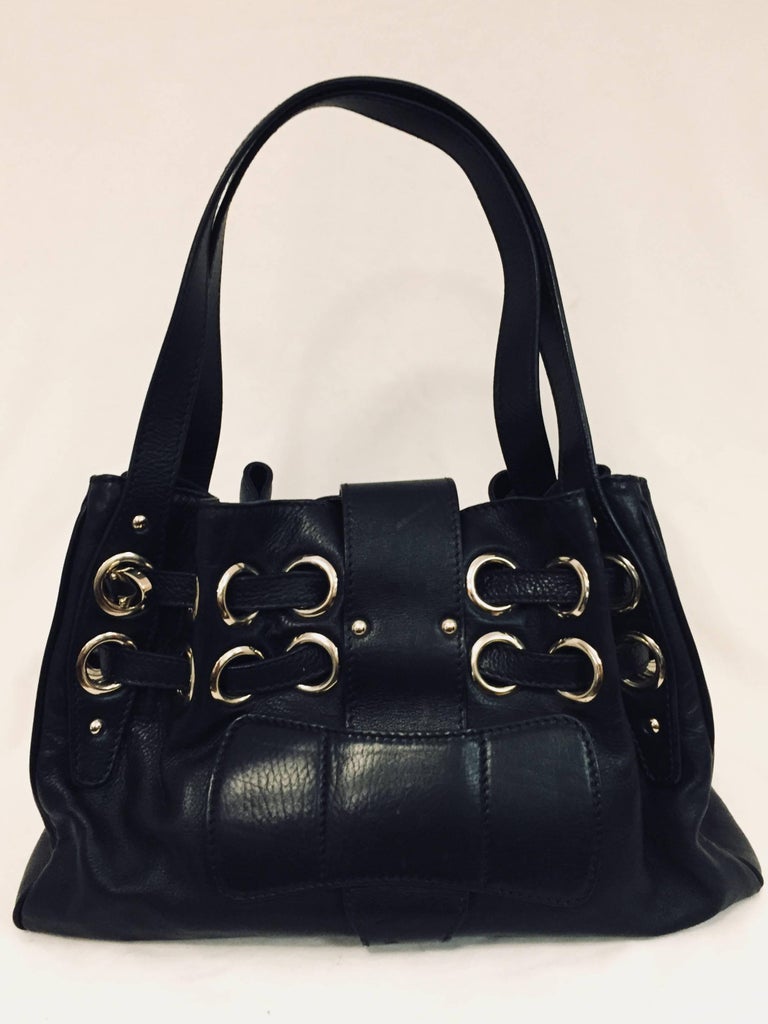 Jimmy Choo Black Leather Gathered Shoulder Bucket Bag With Grommets For ...