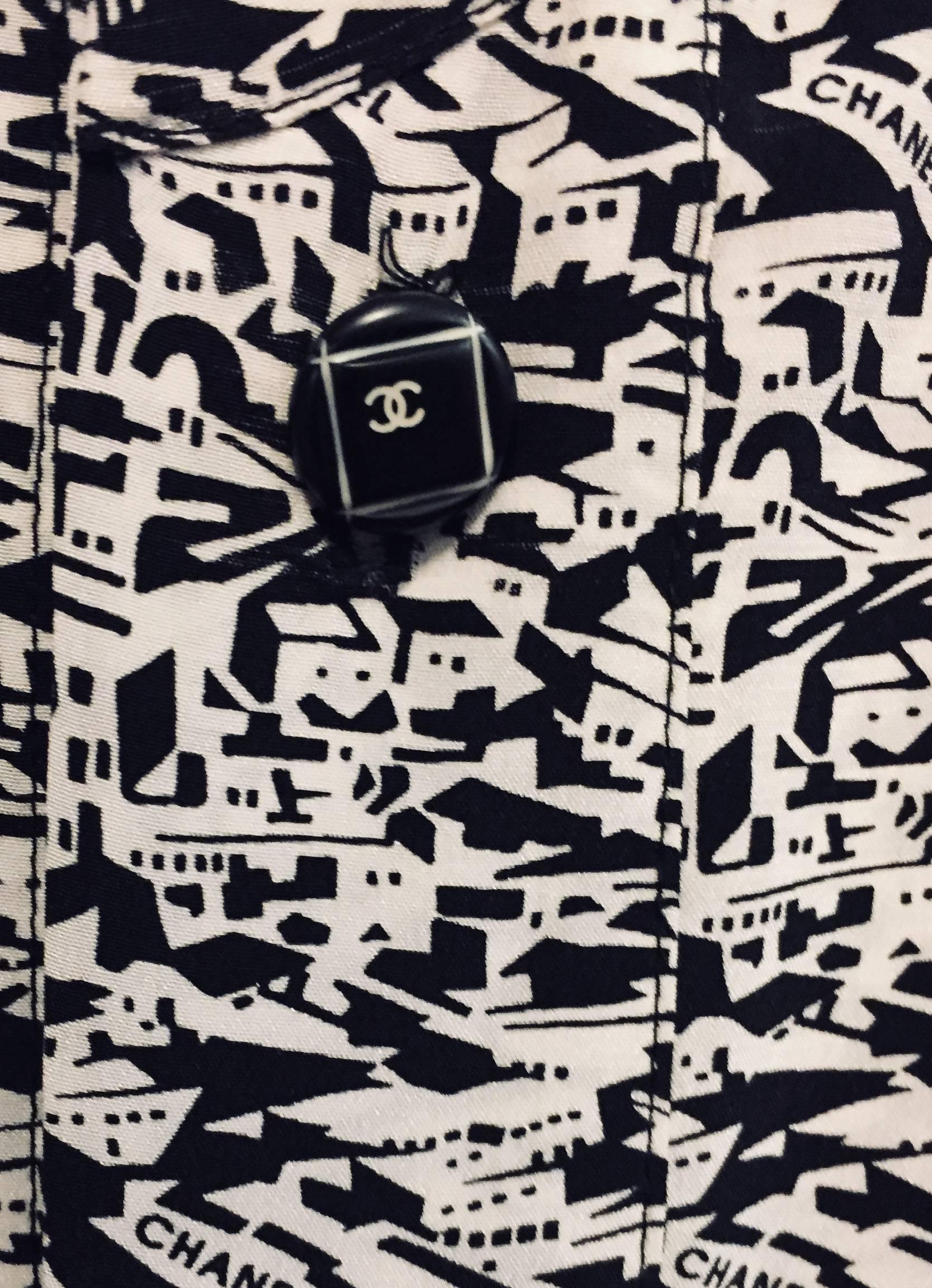 City Chanel Black and White City Print Silk Dress with Diverse Usage Scarf 2