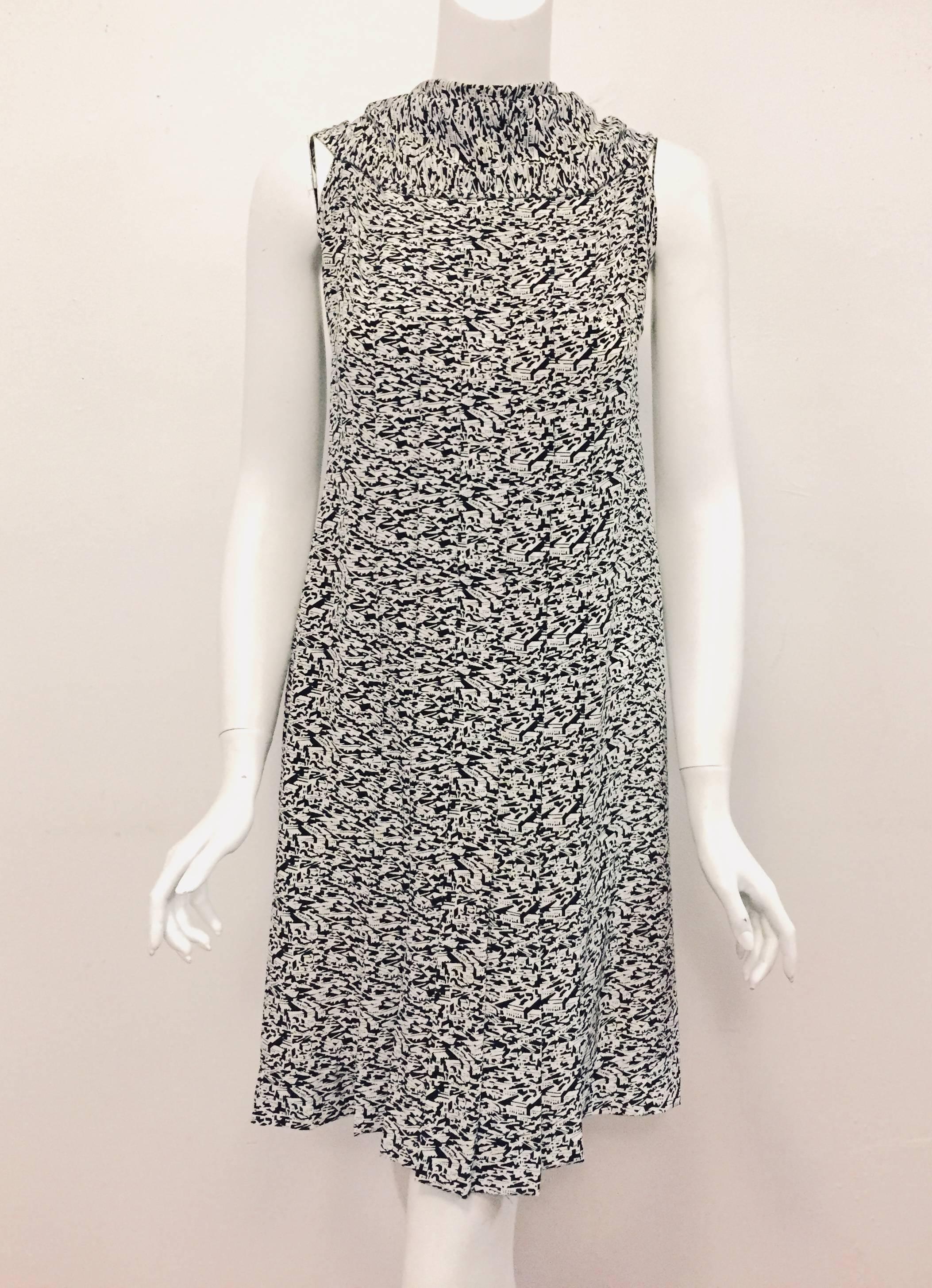 City Chanel Black and White City Print Silk Dress with Diverse Usage Scarf 1