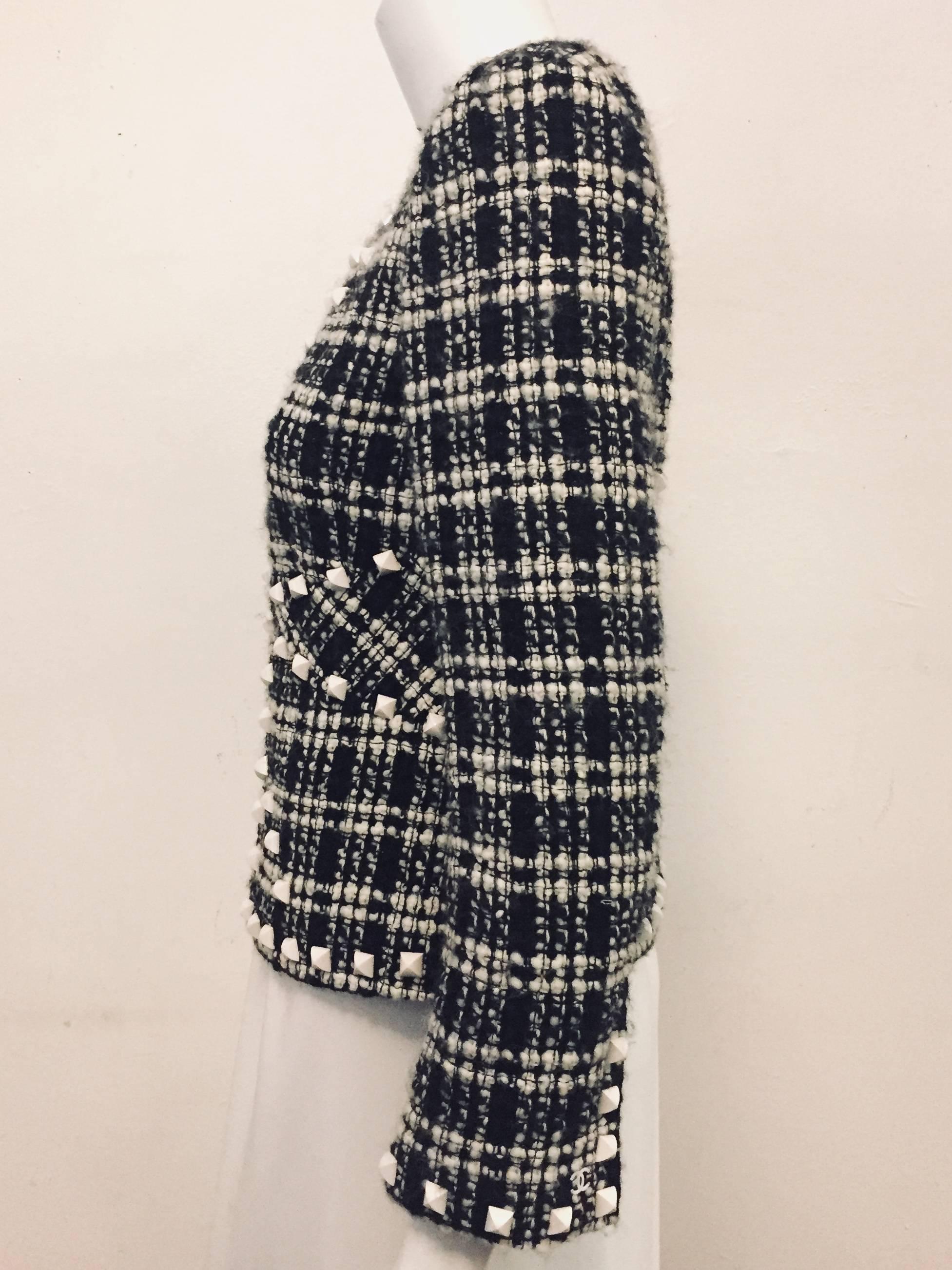Women's  Chanel  Black & White Tweed Jacket with White Rockstuds Throughout