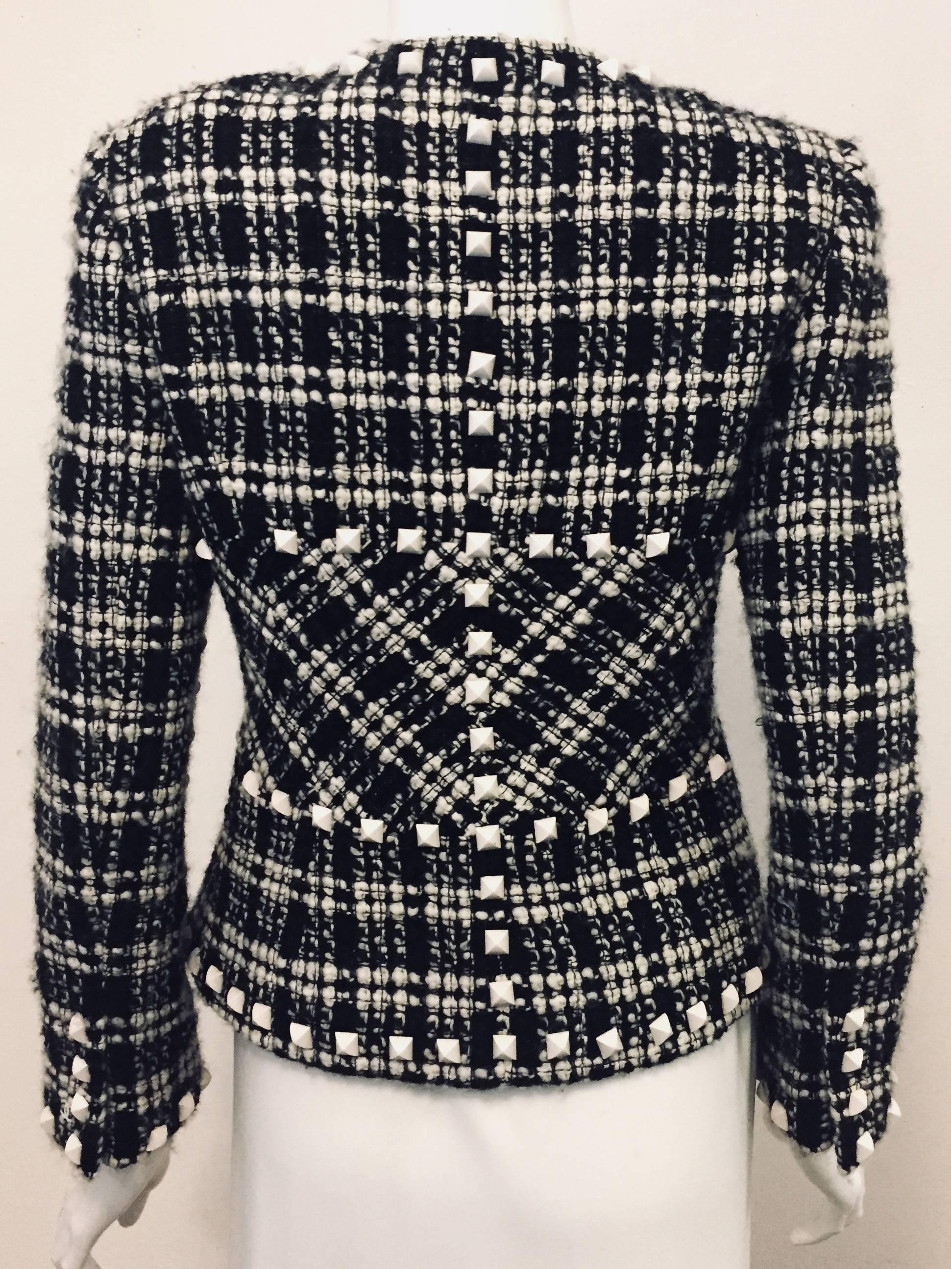 black and white tweed coat