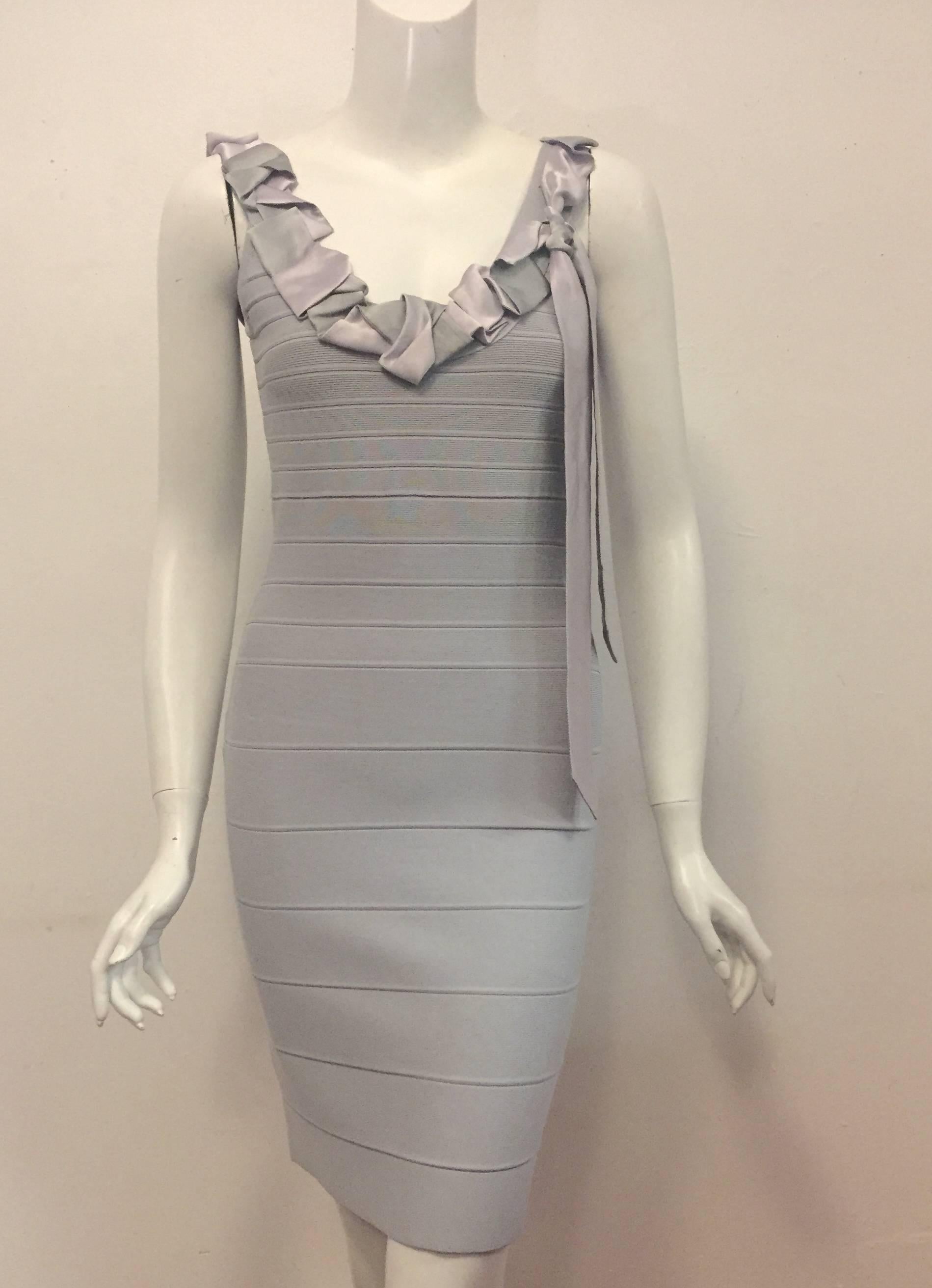 Gray Herve Leger Grey Bandage Dress Decorated With Grey & Lavender Silk Ties For Sale