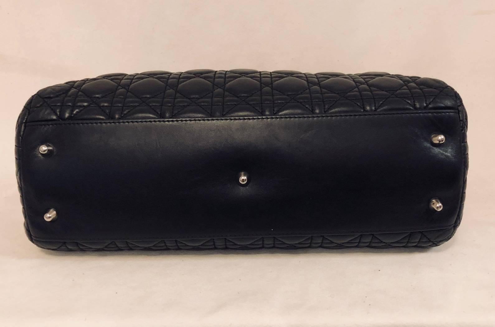 Christian Dior Black Cannage Quilted Lambskin Soft Shopping Tote Large In Excellent Condition In Palm Beach, FL