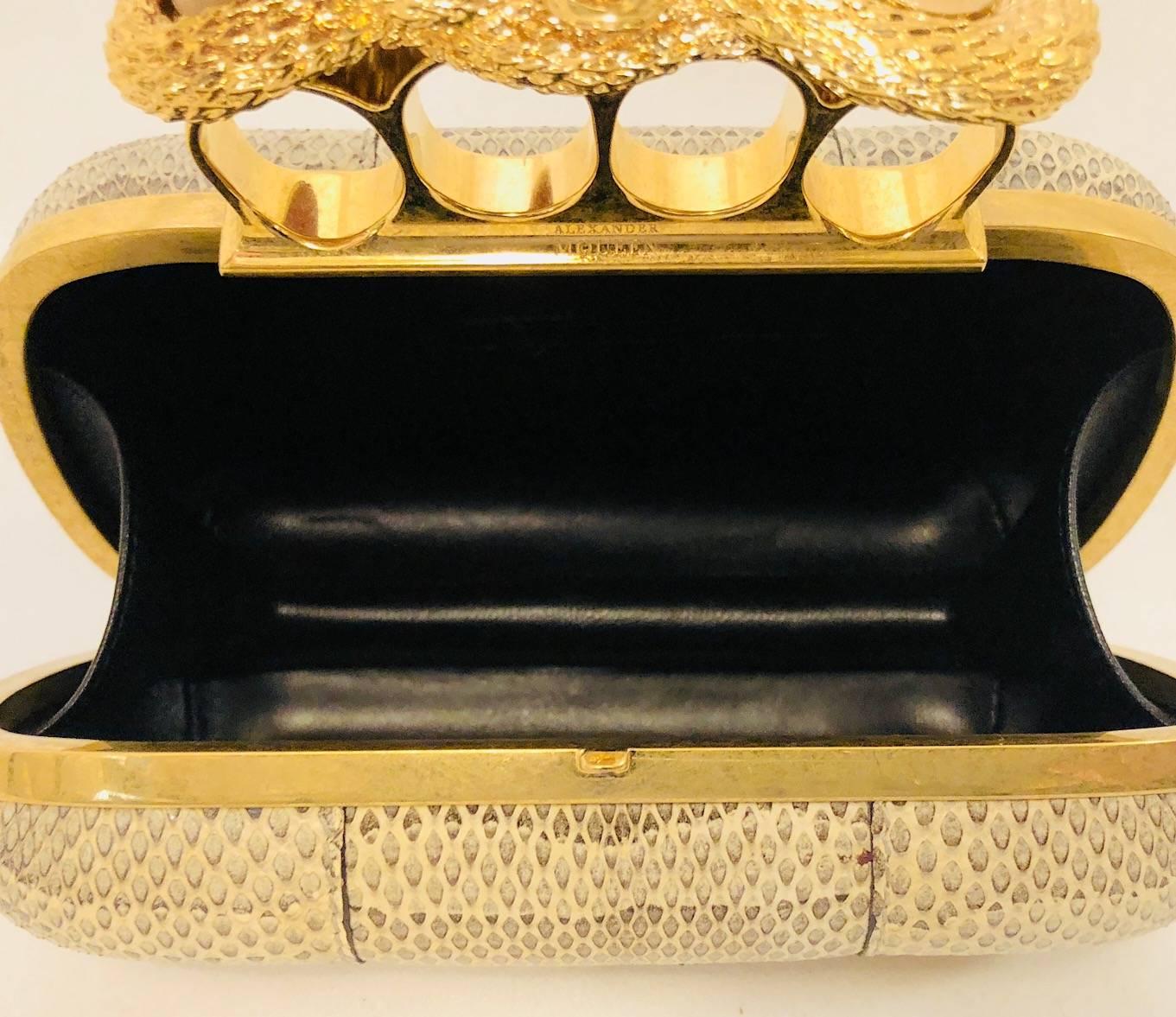 Women's Alexander McQueen Snakeskin Knuckle Duster Box Clutch With Brass Hardware