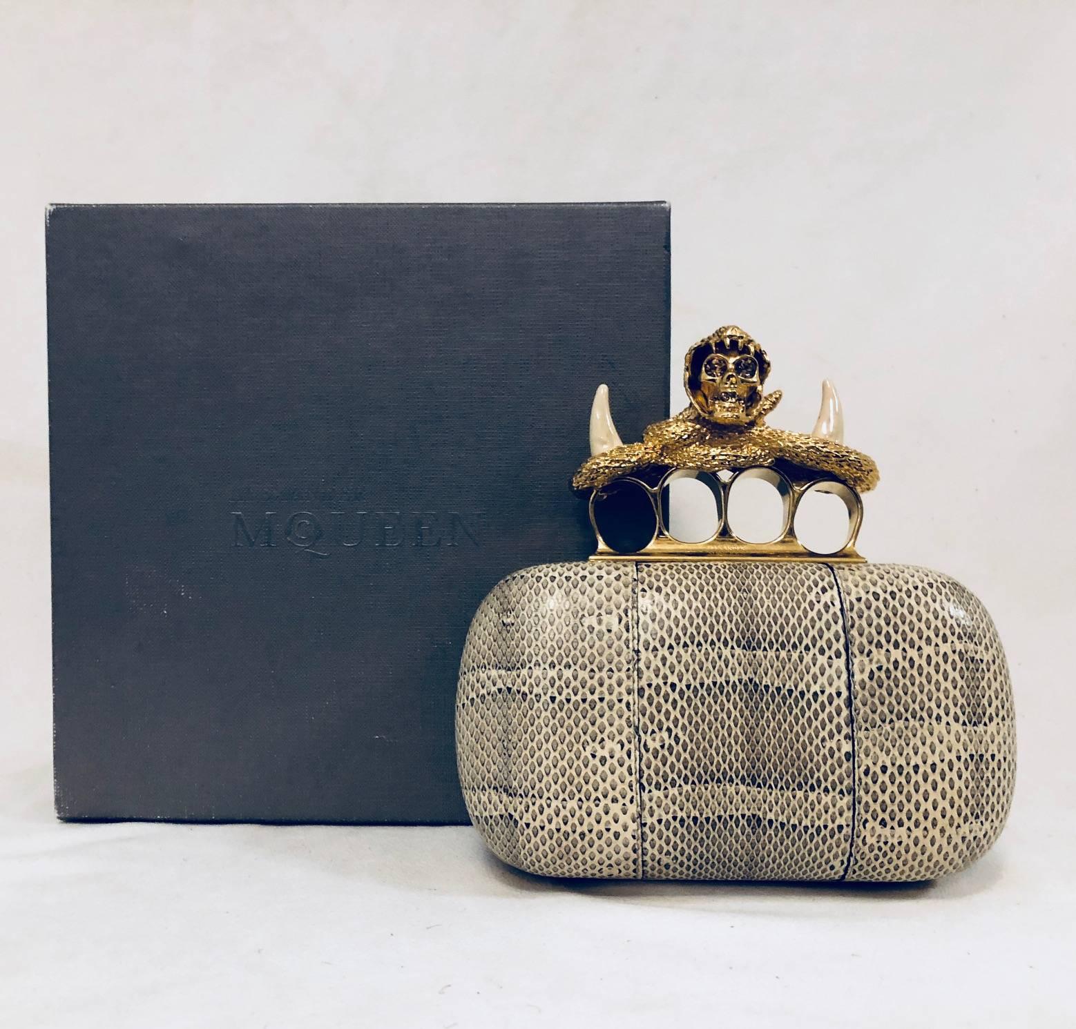 Alexander McQueen Snakeskin Knuckle Duster Box Clutch With Brass Hardware 2