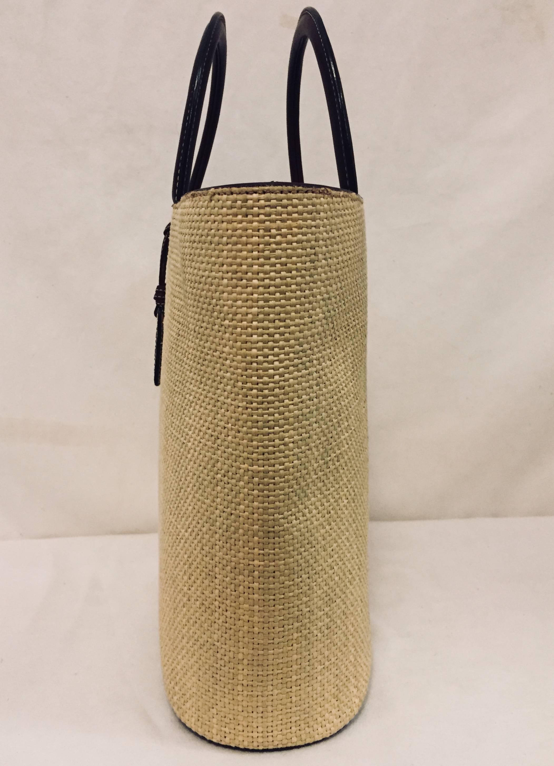 straw tote with leather handles