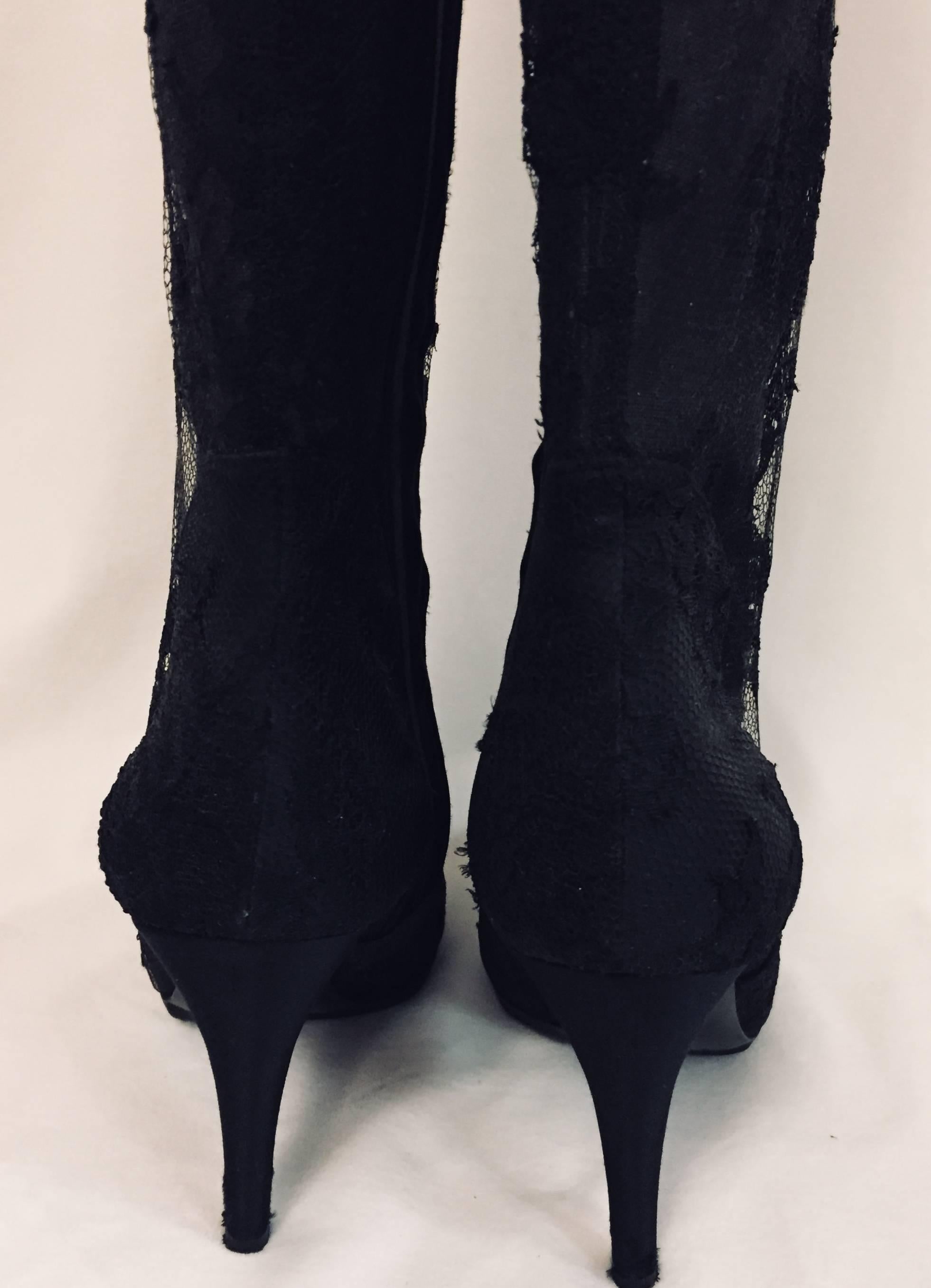 Vixen Valentino Black Mesh Lace Knee High Boots   1