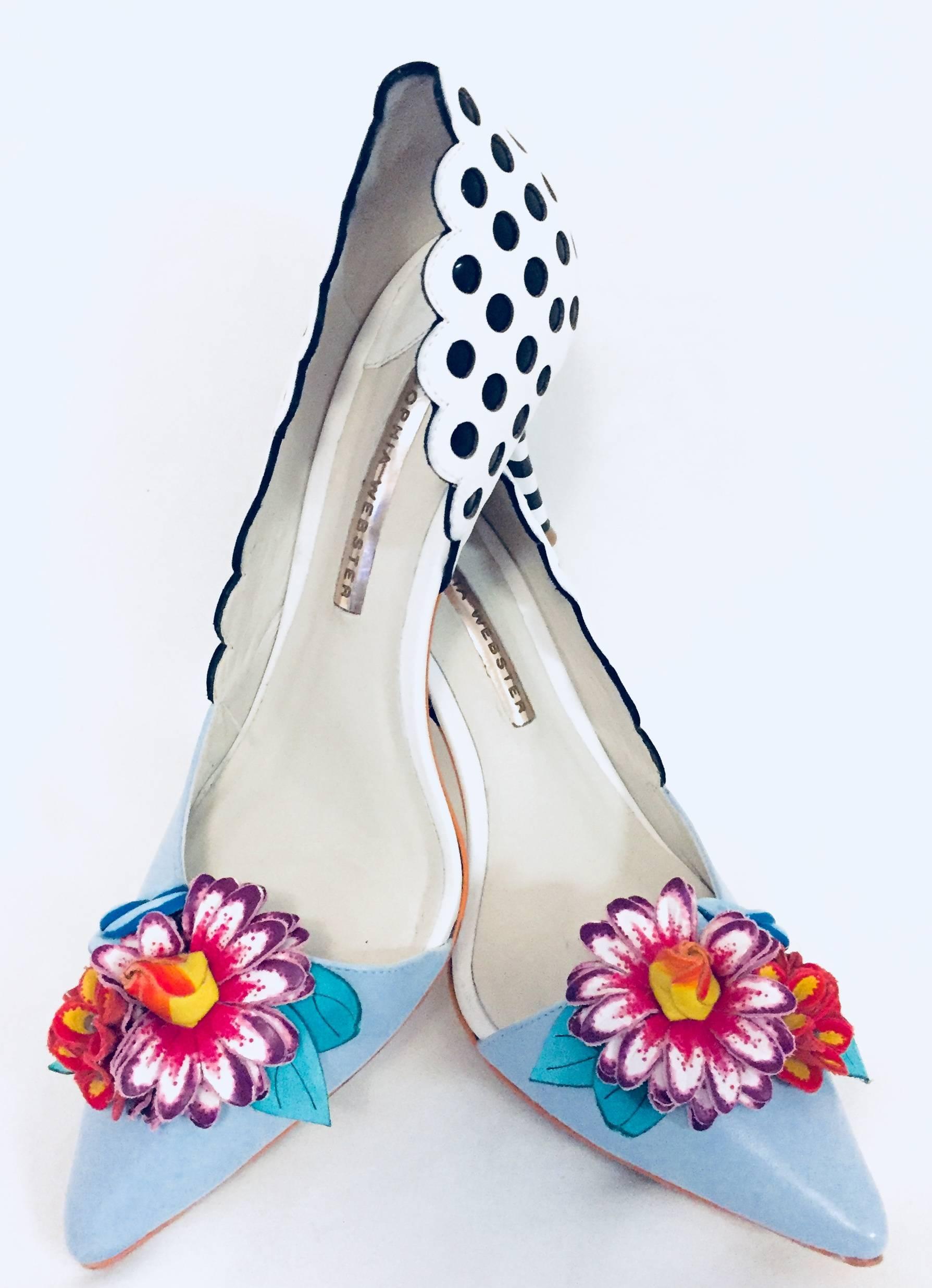 Sensational Sophia Black & White Polka Dots Dorsay Pumps w/ Embellished Flowers 3