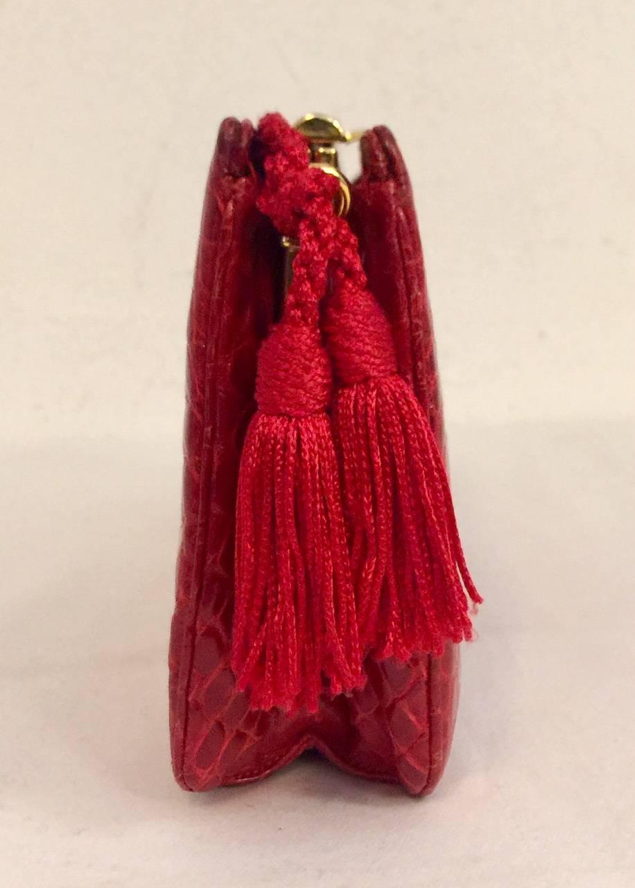 Judith Leiber Vintage Red Alligator Bag with Gold Tone Hardware and Red Tassels 3