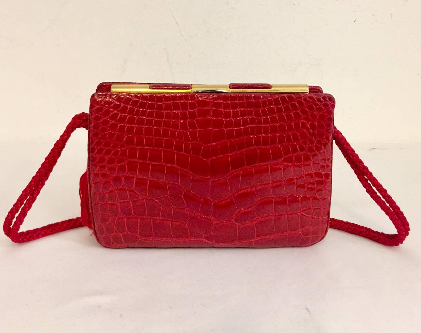 Judith Leiber Vintage Red Alligator Bag with Gold Tone Hardware and Red Tassels 4