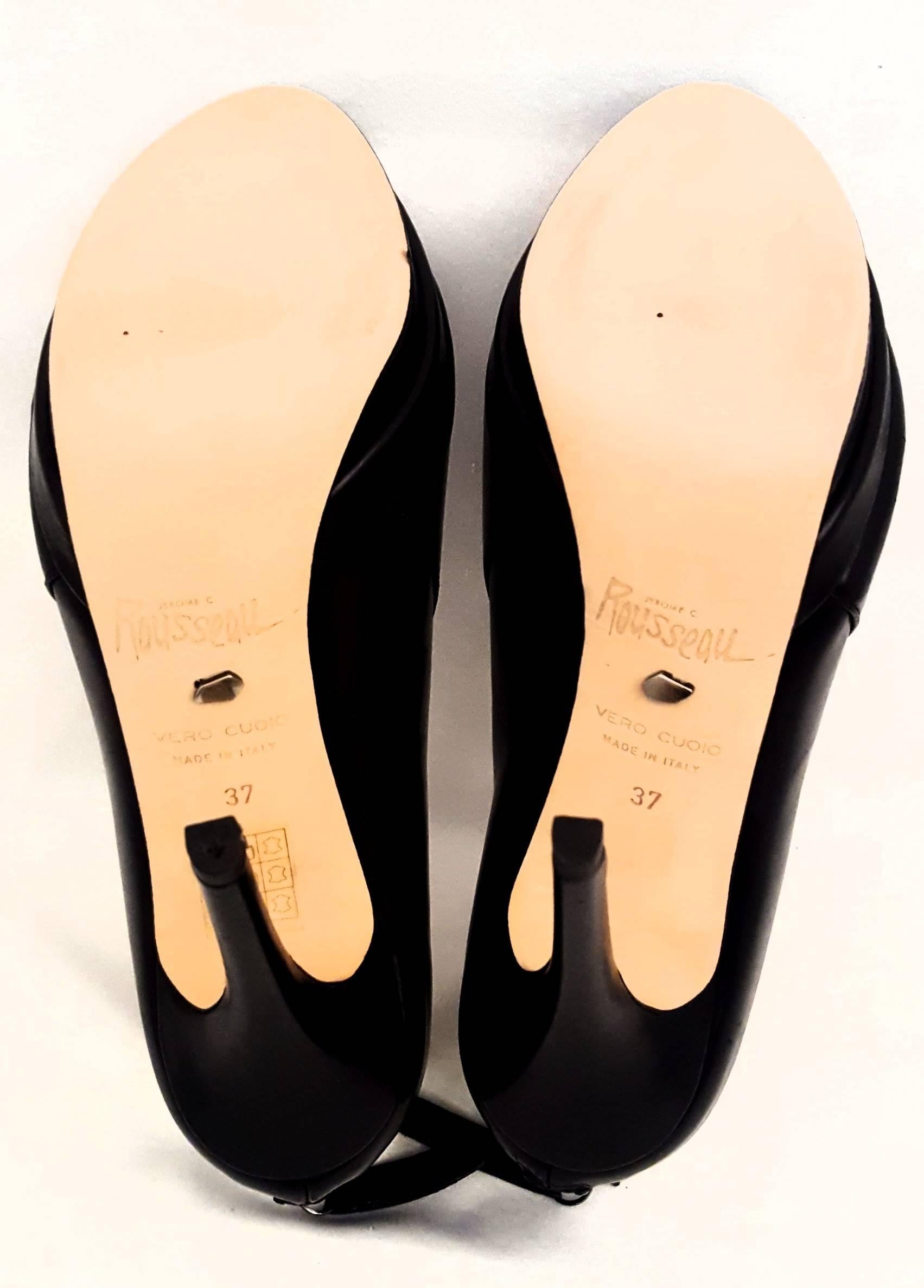 Jerome C. Rousseau Riviera Black Calfskin Peep Toe Ankle Boots  For Sale 2
